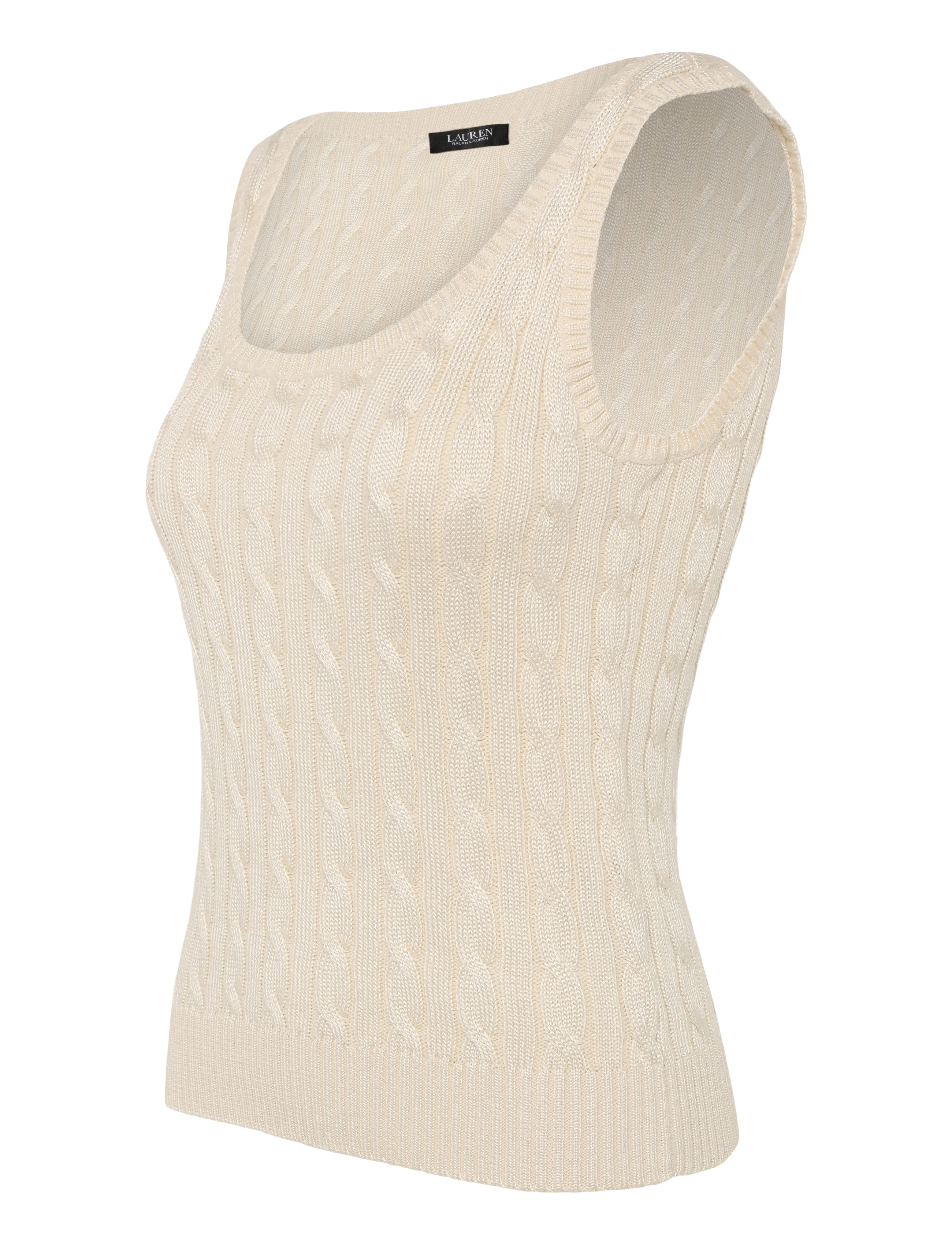 Lauren Ralph Lauren - Cable Cotton-Blend Sleeveless Sweater - sleeveless tops - mascarpone cream - 3