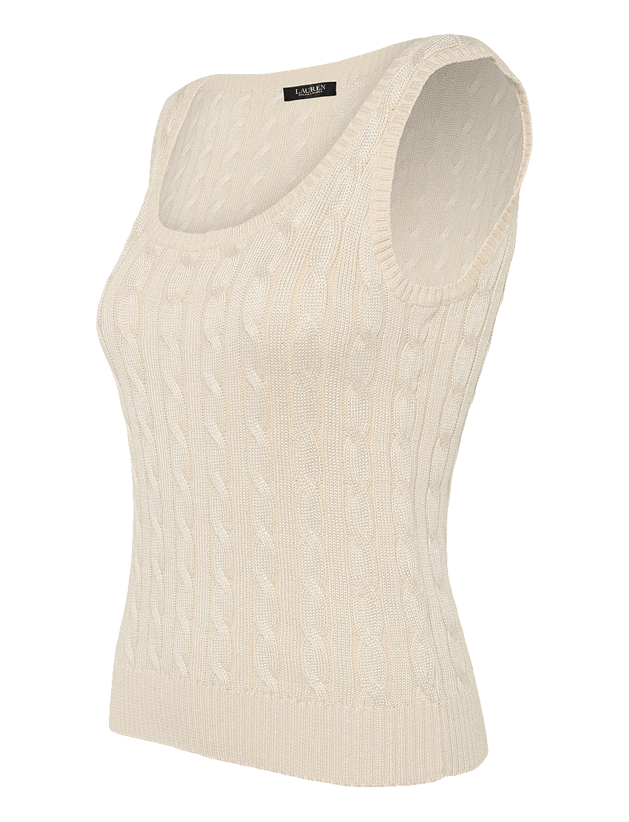 Lauren Ralph Lauren - Cable Cotton-Blend Sleeveless Sweater - Ärmellose tops - mascarpone cream - 3