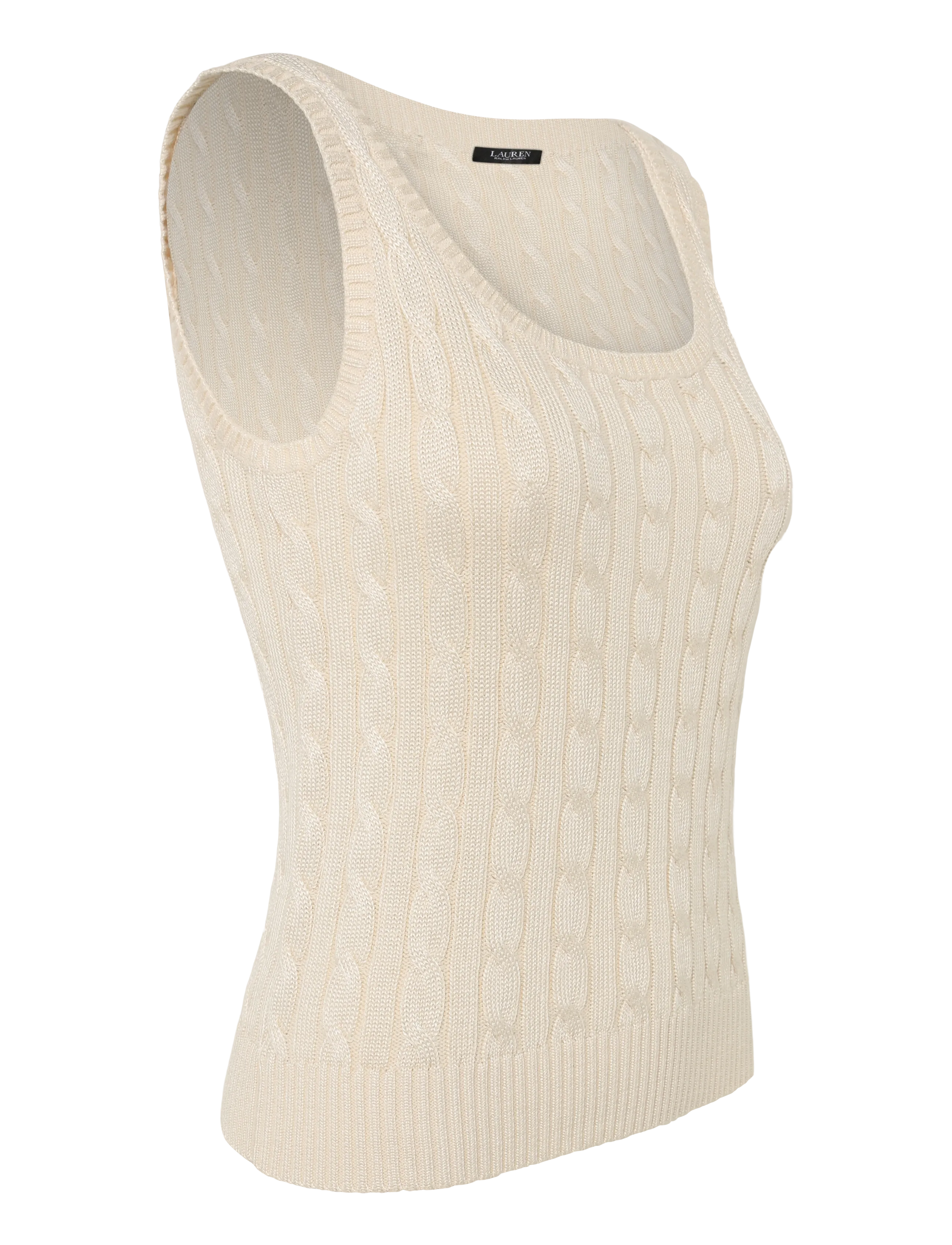 Lauren Ralph Lauren - Cable Cotton-Blend Sleeveless Sweater - sleeveless tops - mascarpone cream - 4