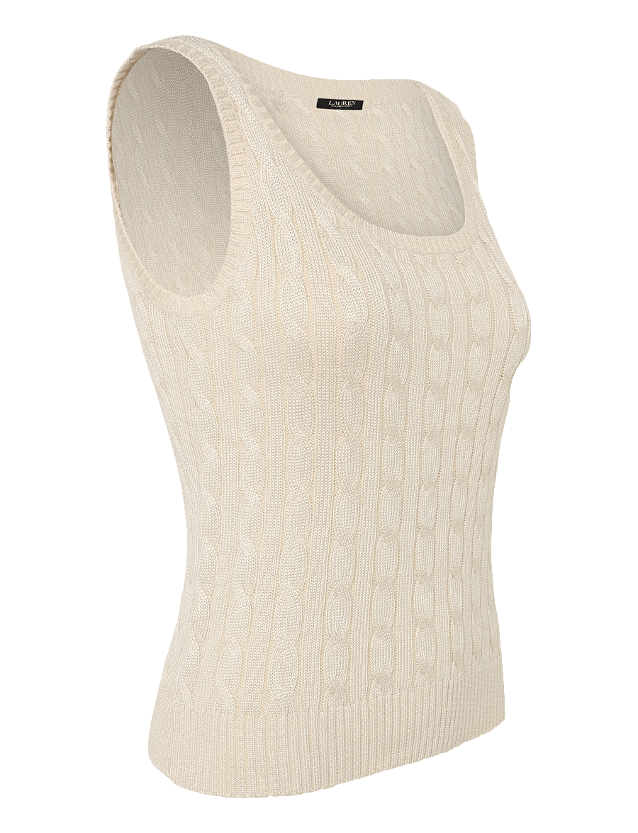 Lauren Ralph Lauren - Cable Cotton-Blend Sleeveless Sweater - Ärmellose tops - mascarpone cream - 4