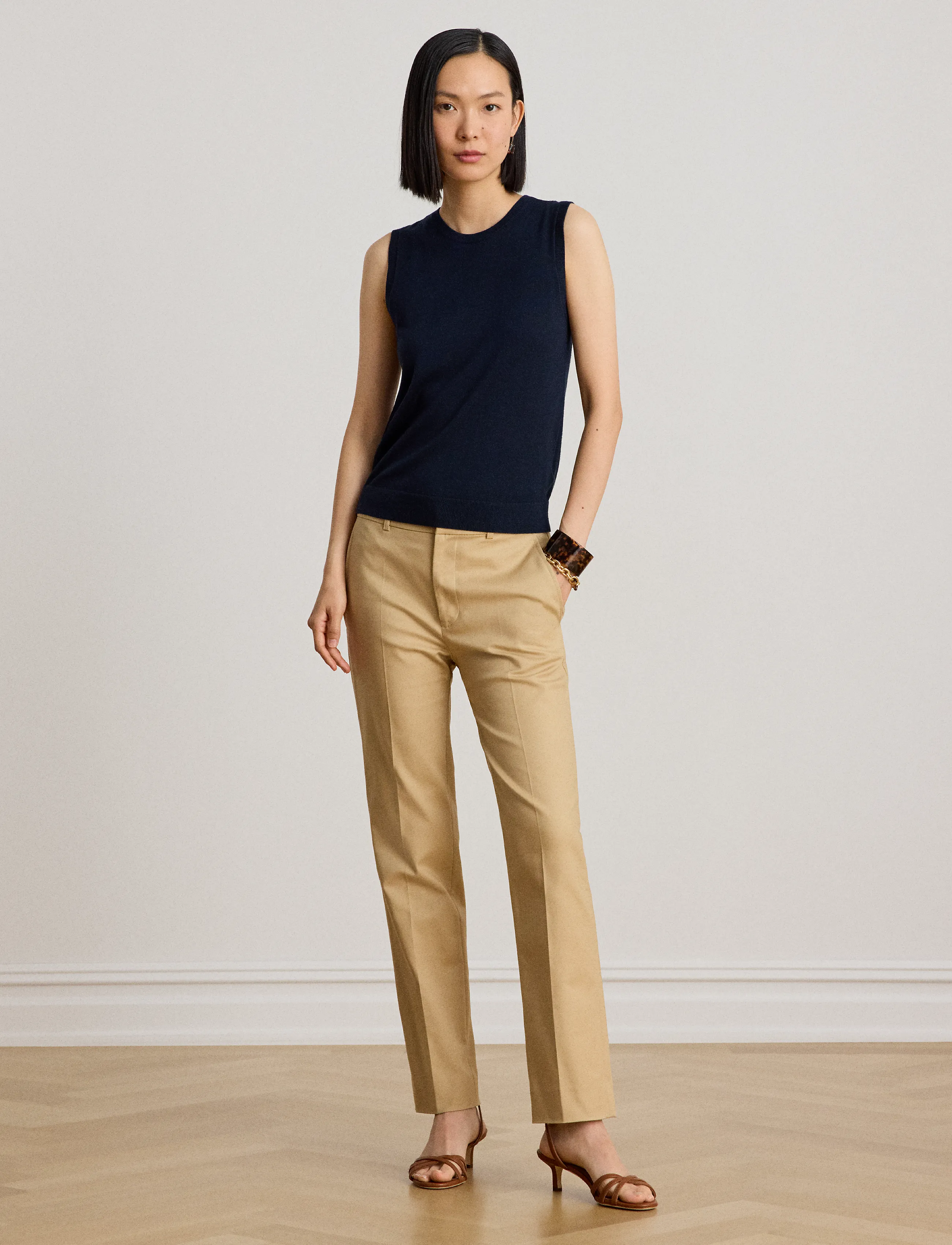 Lauren Ralph Lauren Double-Faced Cotton Slim Straight Pant - Buxur - BIRCH TAN / beige