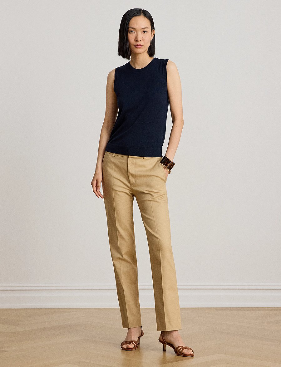 Lauren Ralph Lauren - STRETCH DBL CTN-WVN-PANTS - kitsalõikelised püksid - birch tan - 0