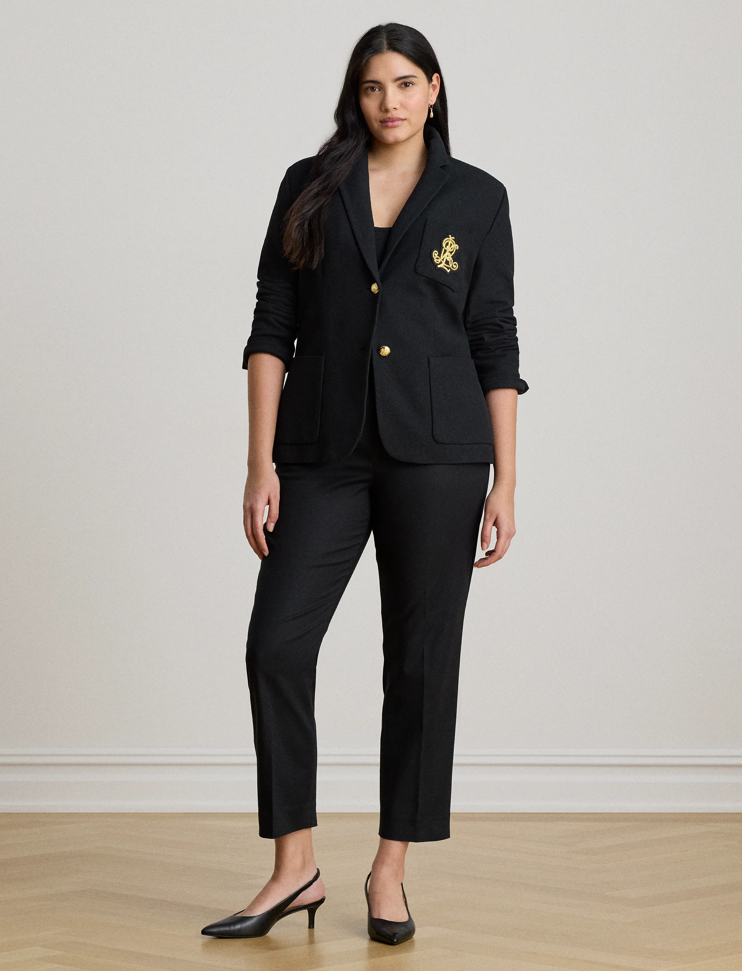 Lauren Ralph Lauren - Double-Faced Cotton Slim Straight Pant - slim-fit hosen - black - 2