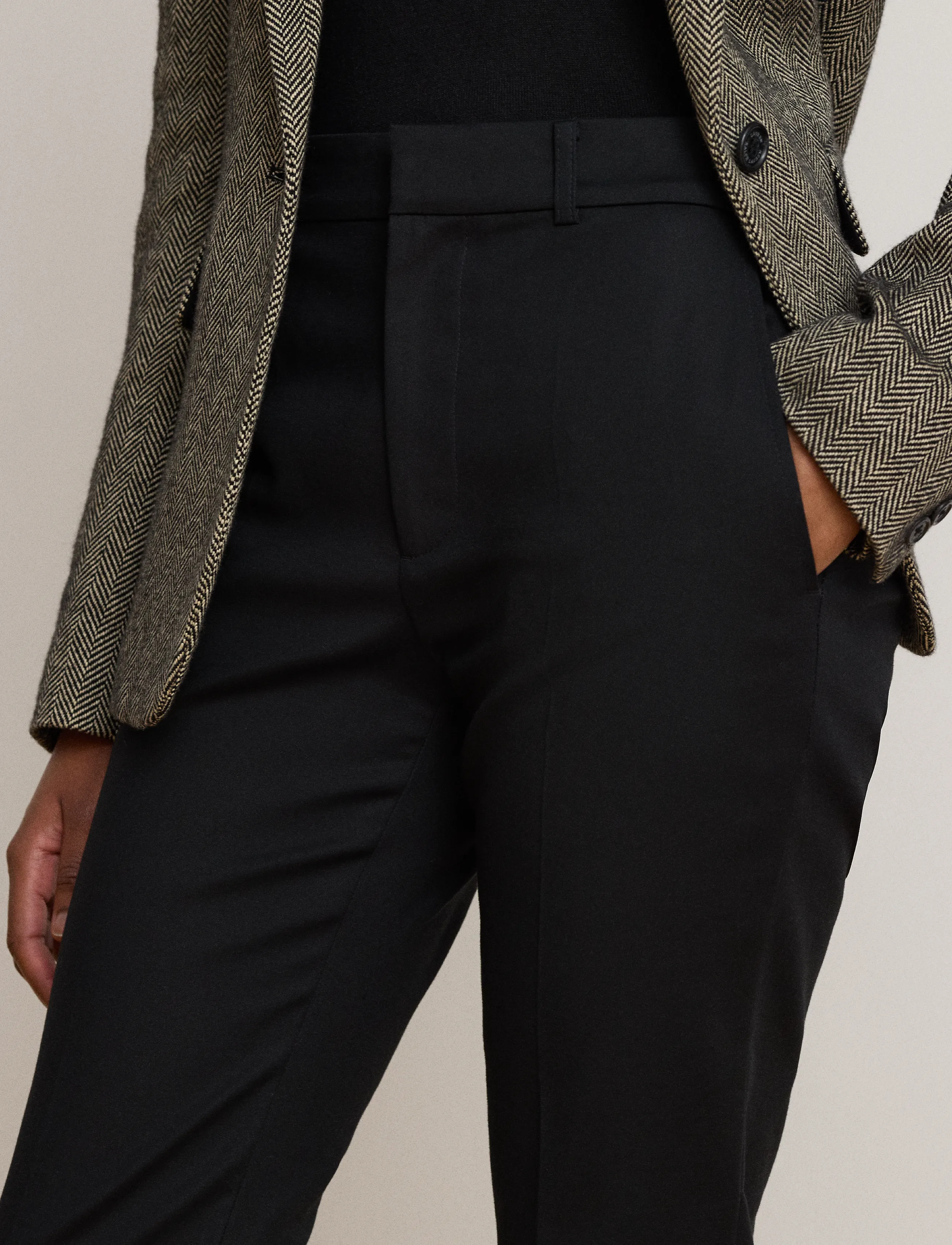 Lauren Ralph Lauren - Double-Faced Cotton Slim Straight Pant - slim-fit hosen - black - 3