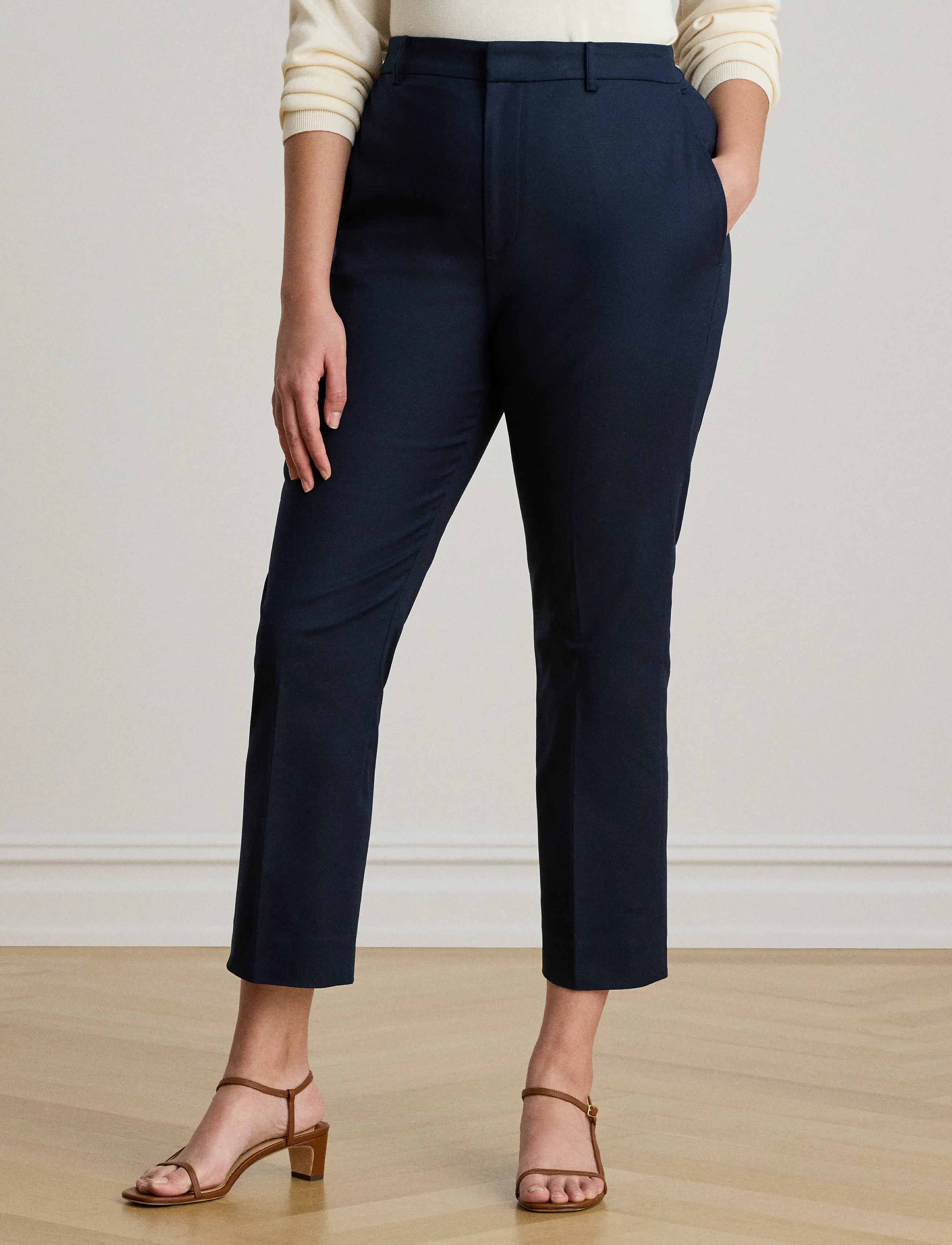 Lauren Ralph Lauren - STRETCH DBL CTN-WVN-PANTS - kitsalõikelised püksid - lauren navy - 3