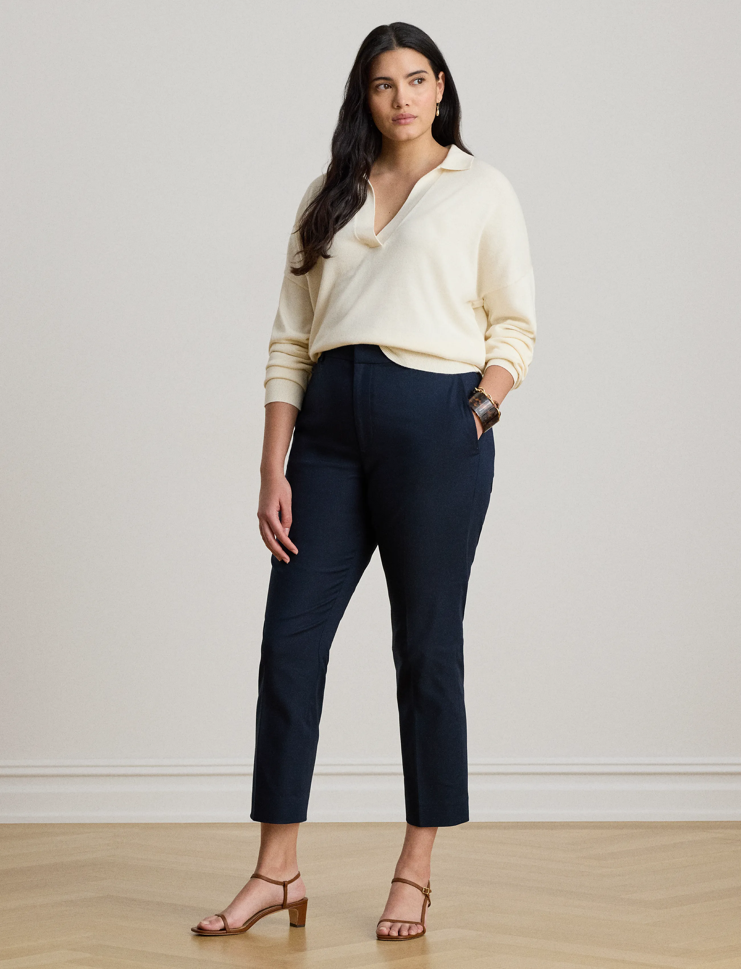 Lauren Ralph Lauren - STRETCH DBL CTN-WVN-PANTS - kitsalõikelised püksid - lauren navy - 4