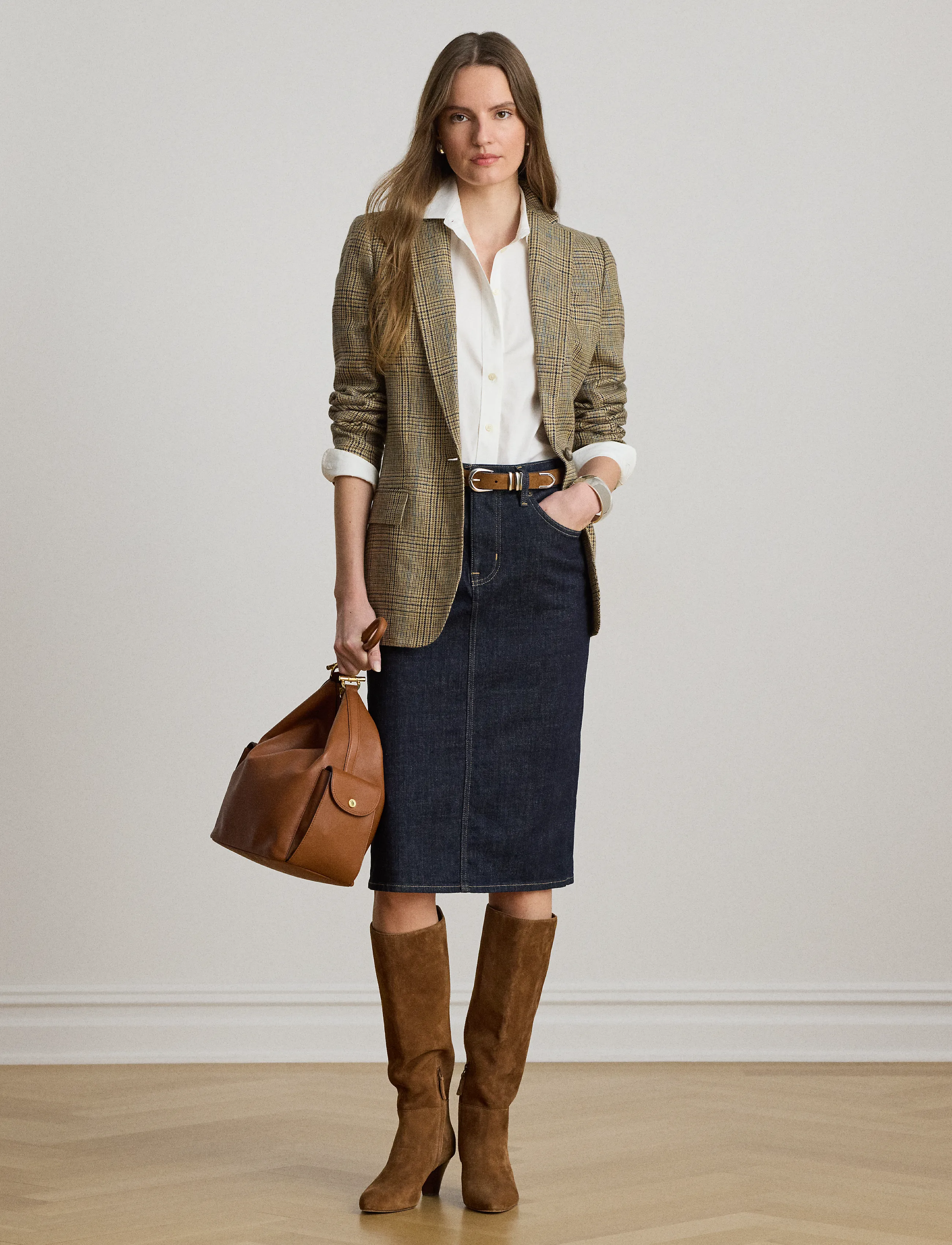 Lauren Ralph Denim Pencil Skirt, 38, Röcke, Marineblau - Knee-length & Midi Frauen