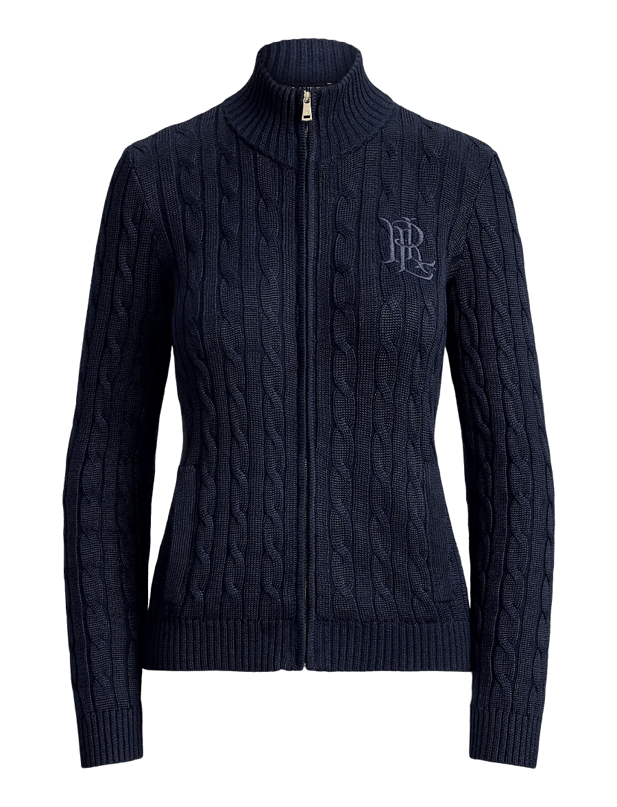 Lauren Ralph Lauren - Cable-Knit Full-Zip Mockneck Sweater - strickjacken - lauren navy - 1