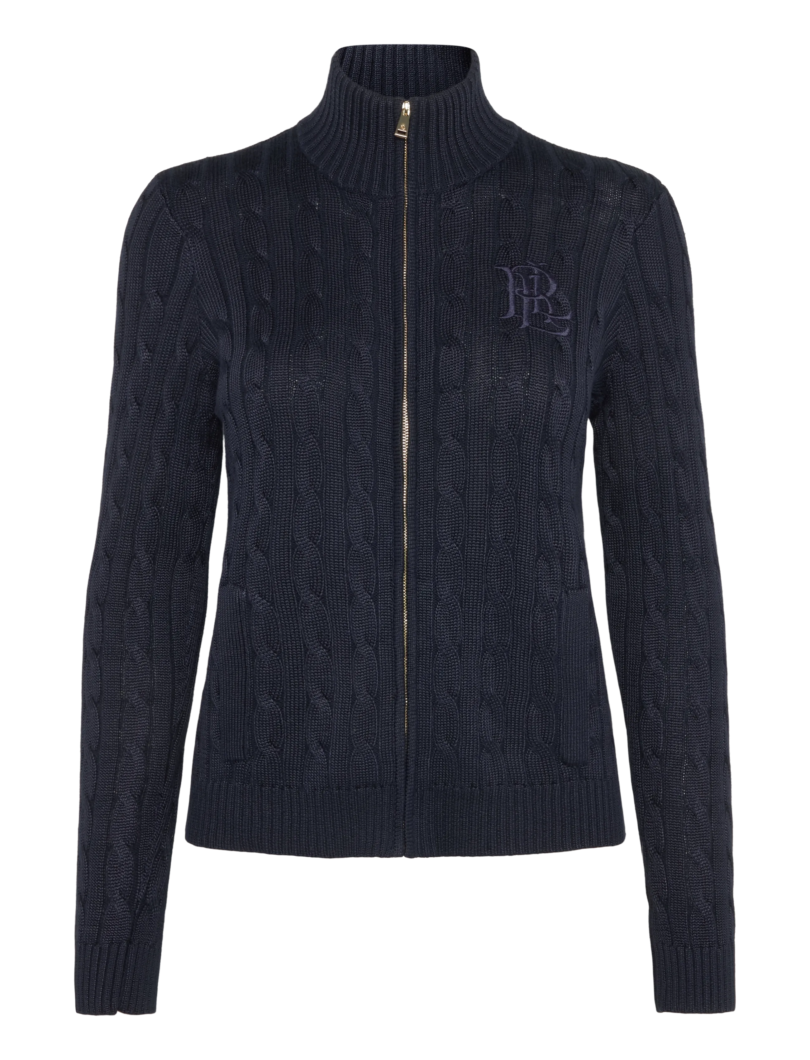 Lauren Ralph Lauren Cable-Knit Full-Zip Mockneck Sweater - Stickat - LAUREN NAVY / navy
