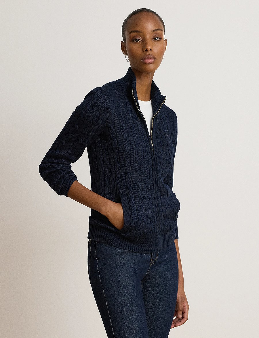 Lauren Ralph Lauren - Cable-Knit Full-Zip Mockneck Sweater - strickjacken - lauren navy - 0