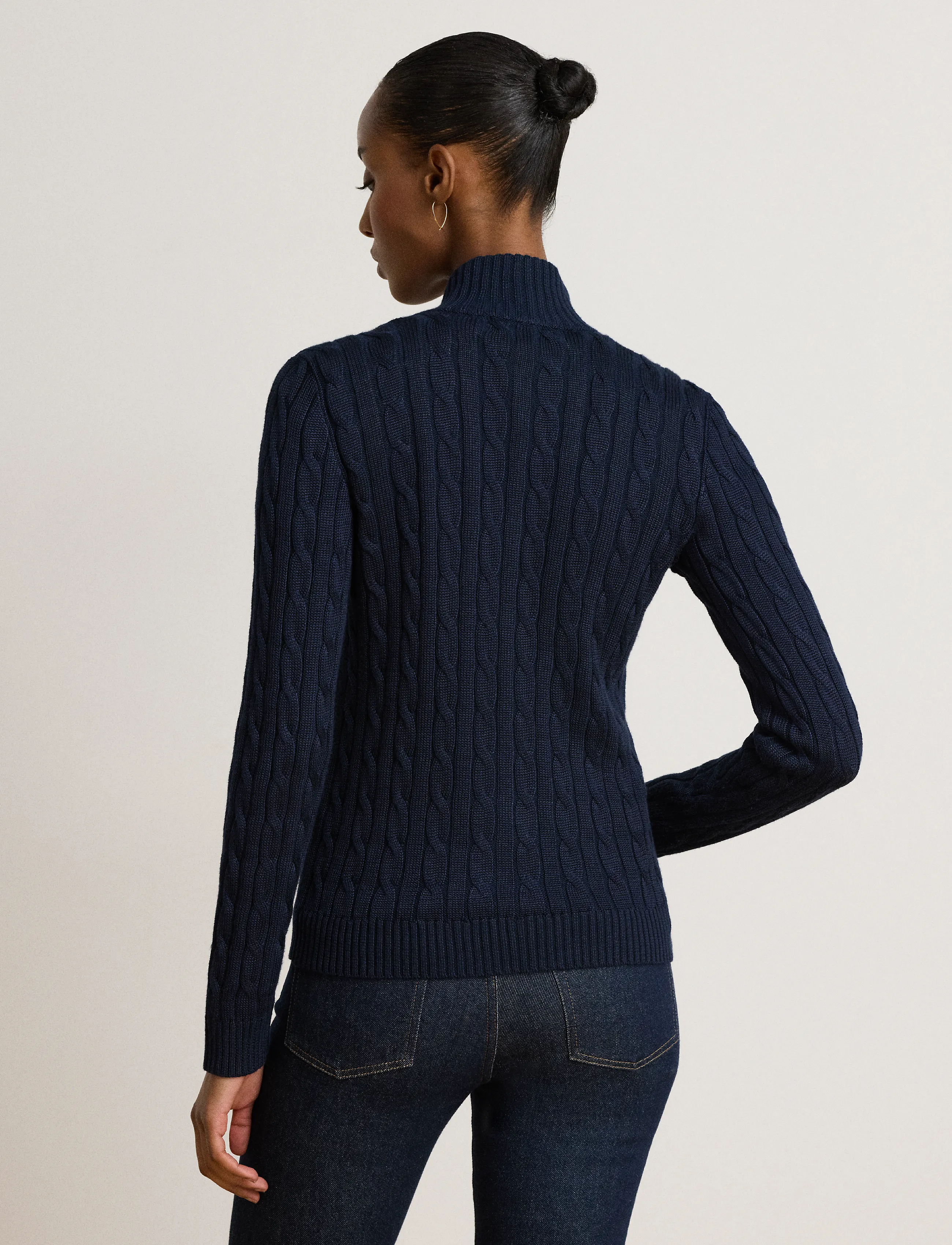 Lauren Ralph Lauren - Cable-Knit Full-Zip Mockneck Sweater - lauren navy - 2