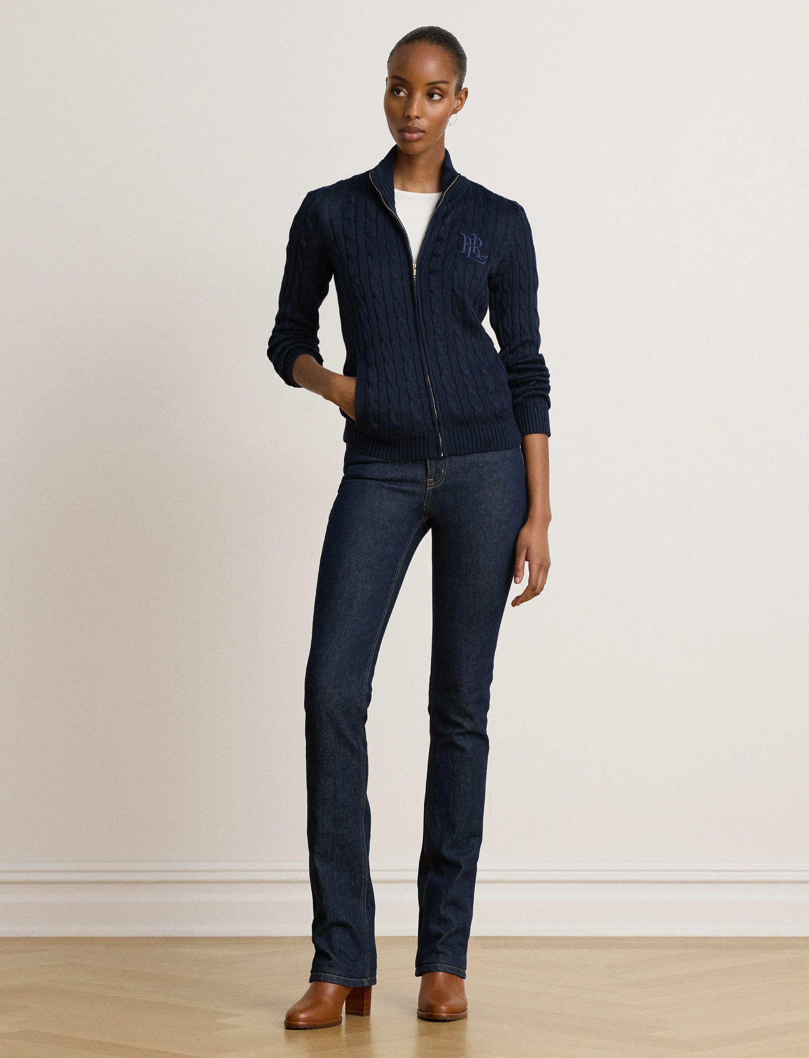 Lauren Ralph Lauren - Cable-Knit Full-Zip Mockneck Sweater - lauren navy - 3