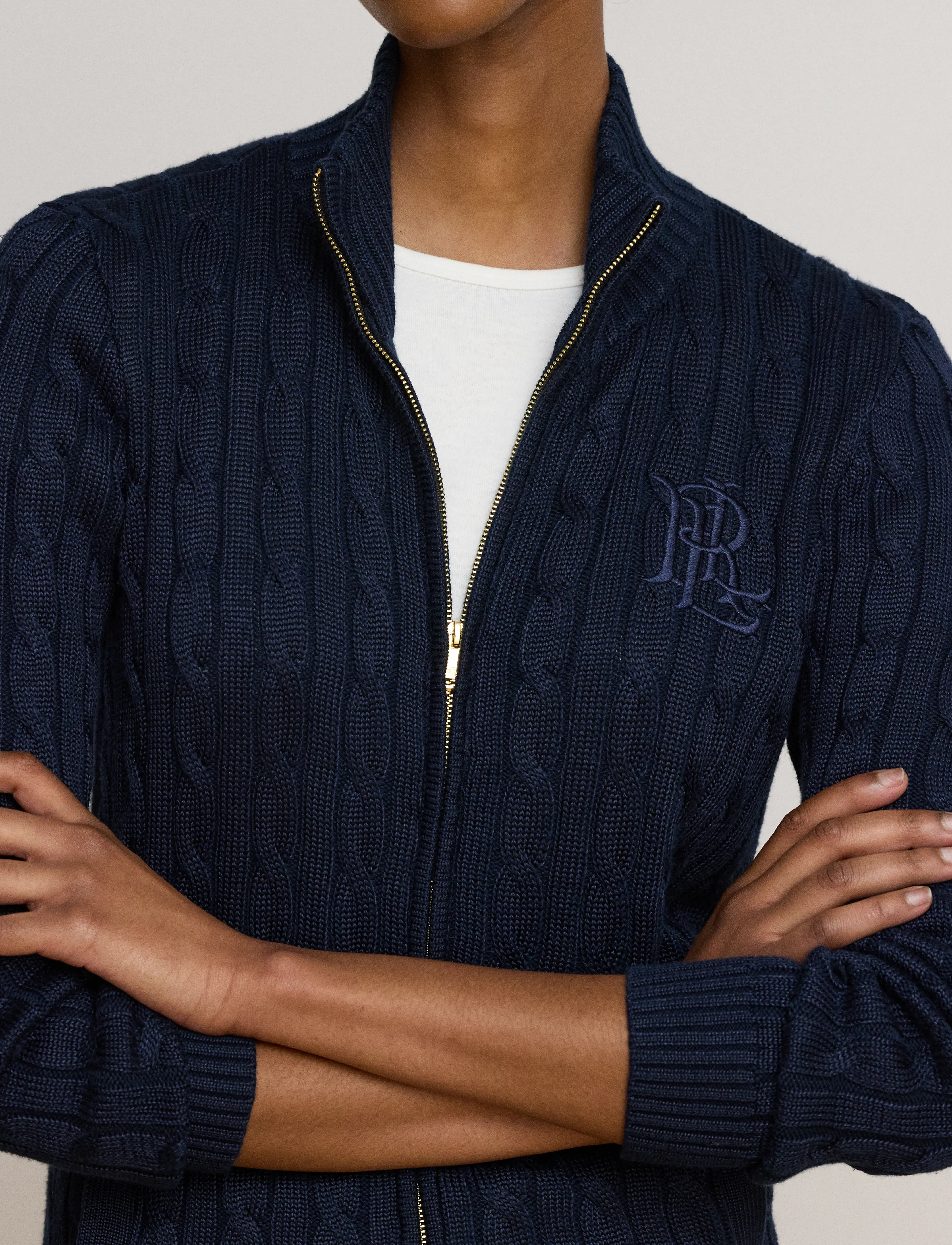 Lauren Ralph Lauren - Cable-Knit Full-Zip Mockneck Sweater - lauren navy - 4