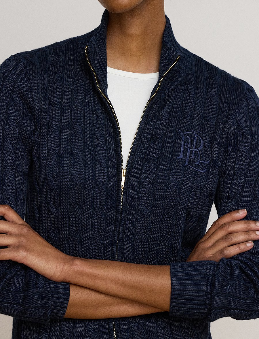 Lauren Ralph Lauren - Cable-Knit Full-Zip Mockneck Sweater - strickjacken - lauren navy - 4