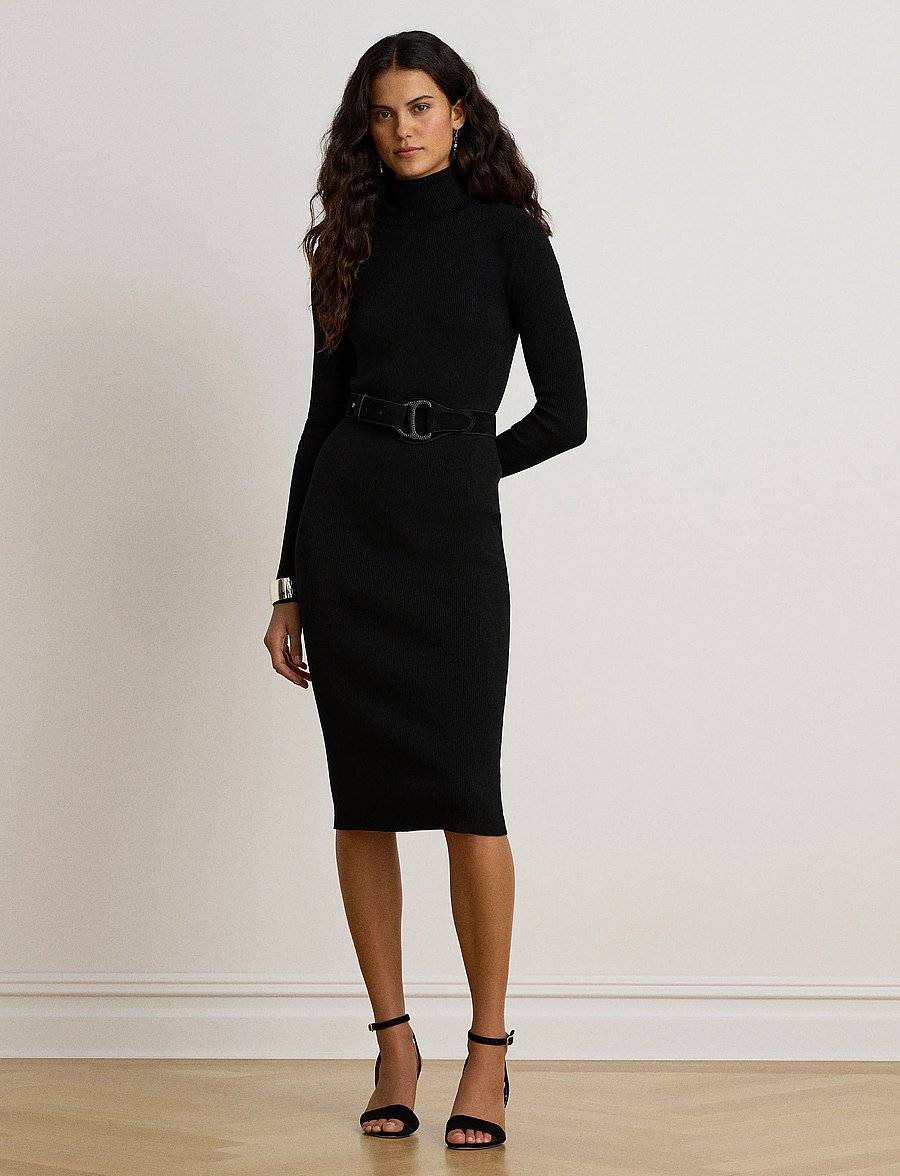 Lauren Ralph Lauren - Cotton-Modal Turtleneck Sweater Dress - stickade klänningar - black - 1
