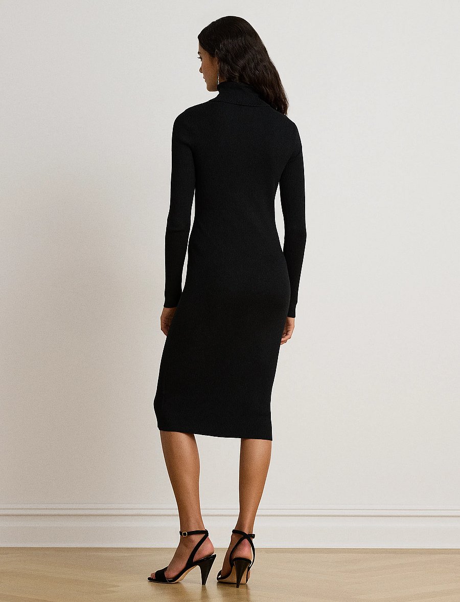 Lauren Ralph Lauren - Cotton-Modal Turtleneck Sweater Dress - stickade klänningar - black - 4