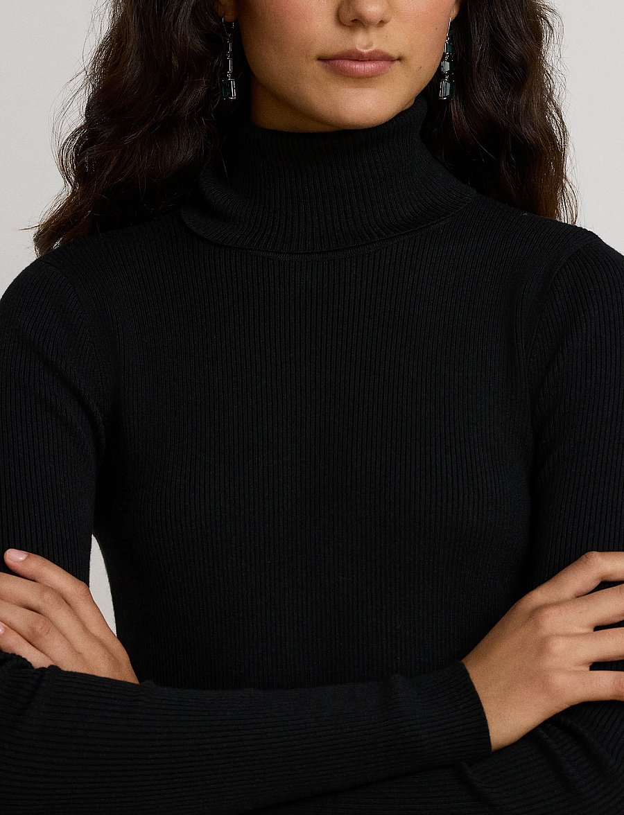 Lauren Ralph Lauren - Cotton-Modal Turtleneck Sweater Dress - stickade klänningar - black - 5