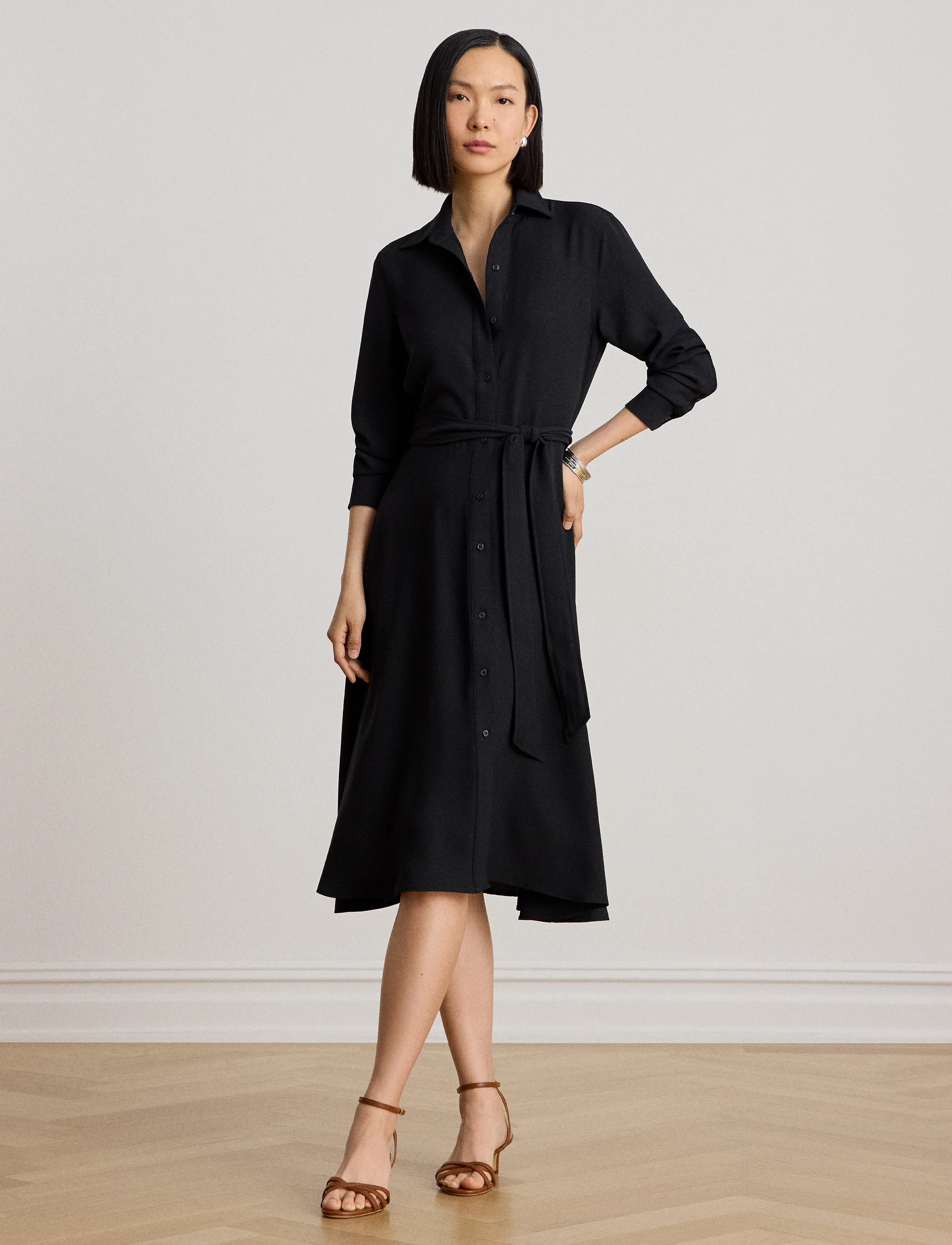 Lauren Ralph Lauren Belted Double-Faced Georgette Shirtdress - Moetrendid - BLACK / black