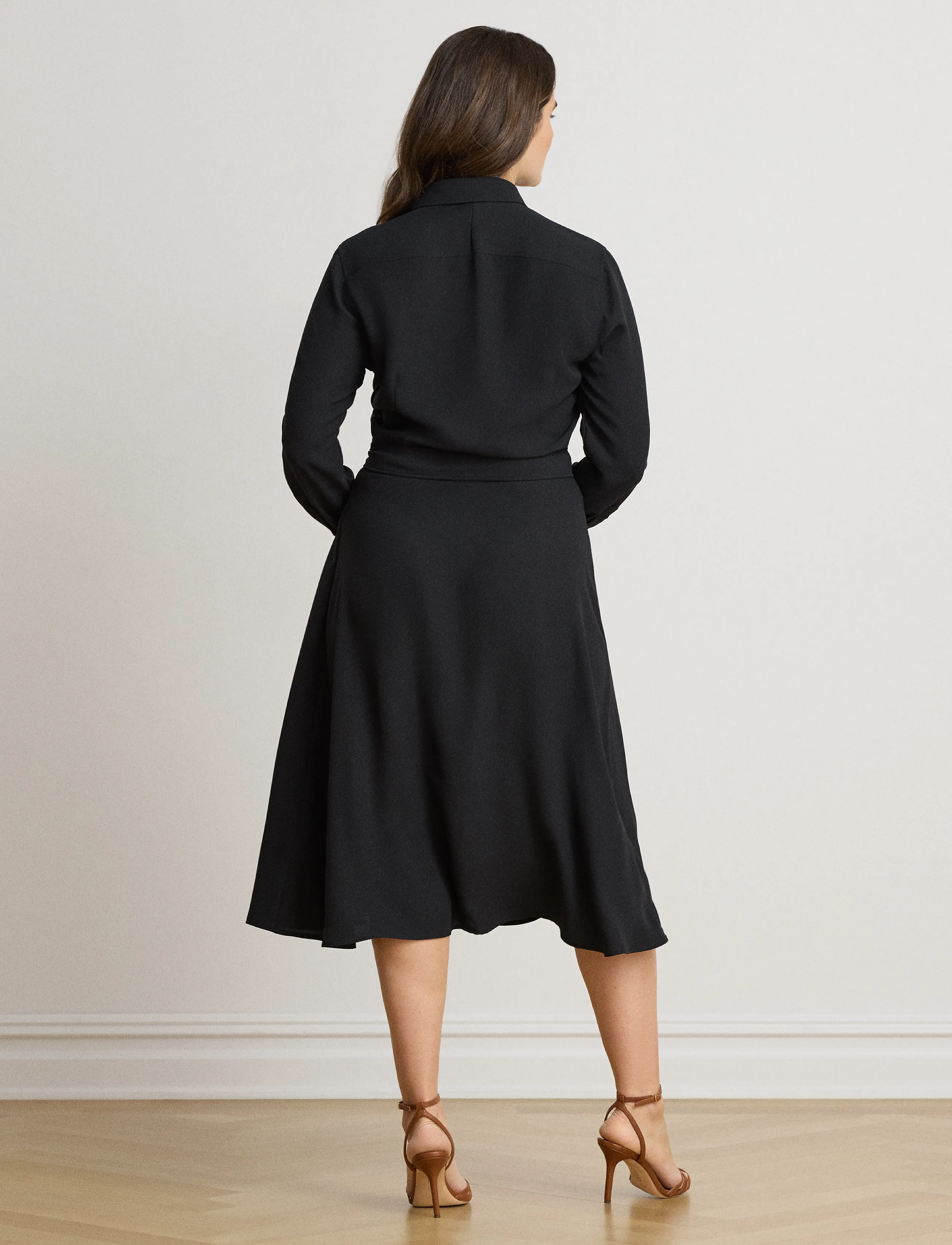 Lauren Ralph Lauren - Belted Double-Faced Georgette Shirtdress - särkkleidid - black - 3