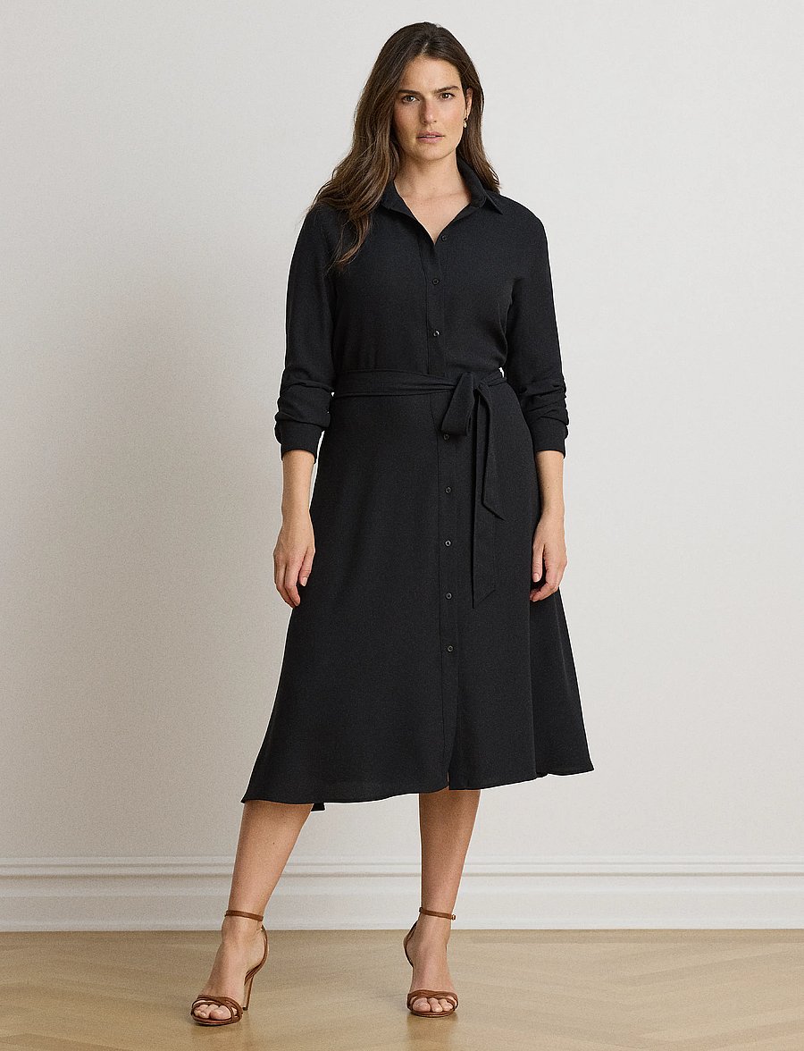 Lauren Ralph Lauren - Belted Double-Faced Georgette Shirtdress - särkkleidid - black - 4