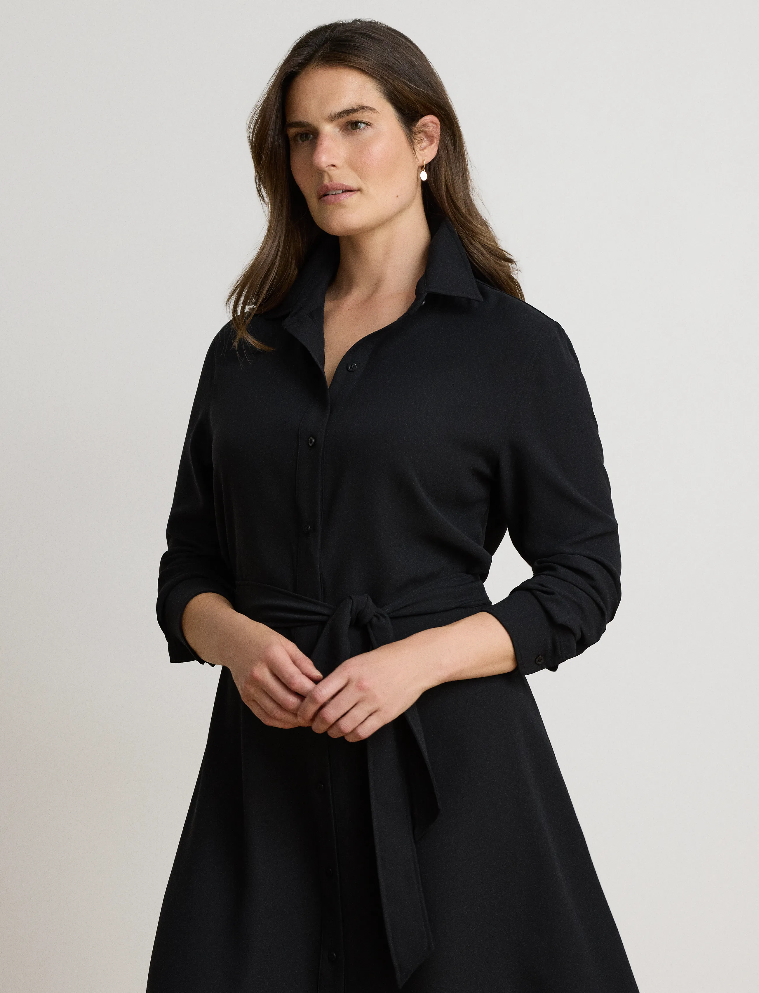 Lauren Ralph Lauren - Belted Double-Faced Georgette Shirtdress - särkkleidid - black - 5