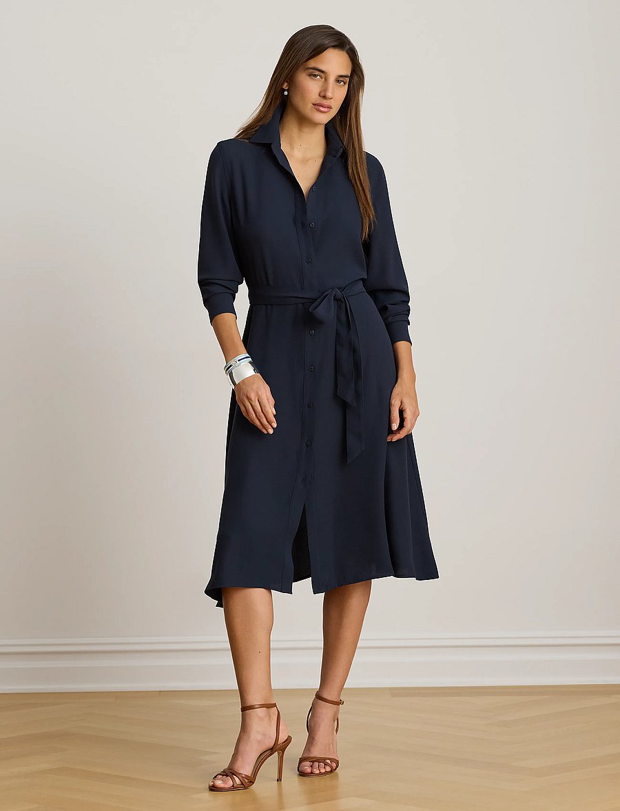 Lauren Ralph Lauren - Belted Double-Faced Georgette Shirtdress - robes chemises - lauren navy - 0