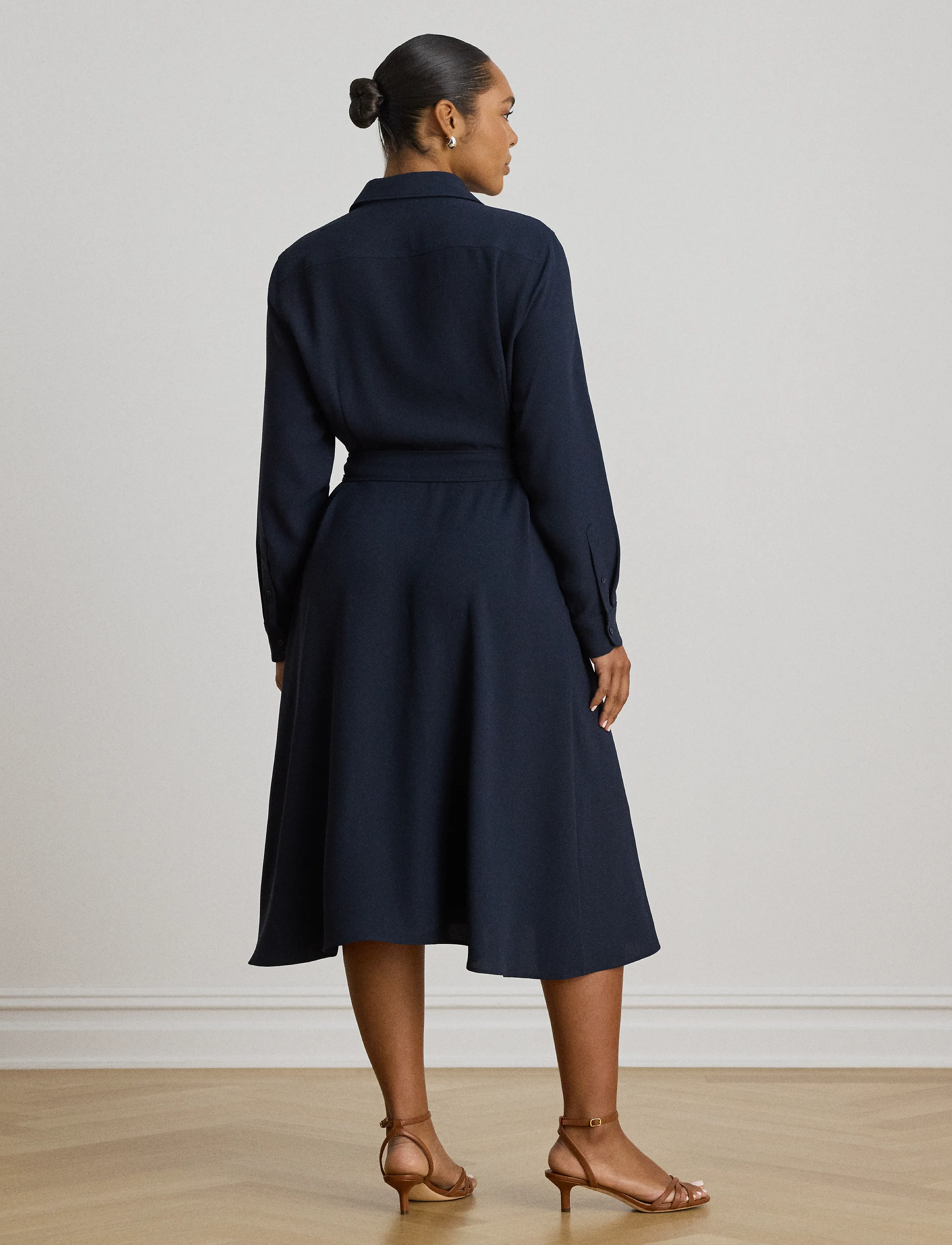 Lauren Ralph Lauren - Belted Double-Faced Georgette Shirtdress - robes chemises - lauren navy - 3