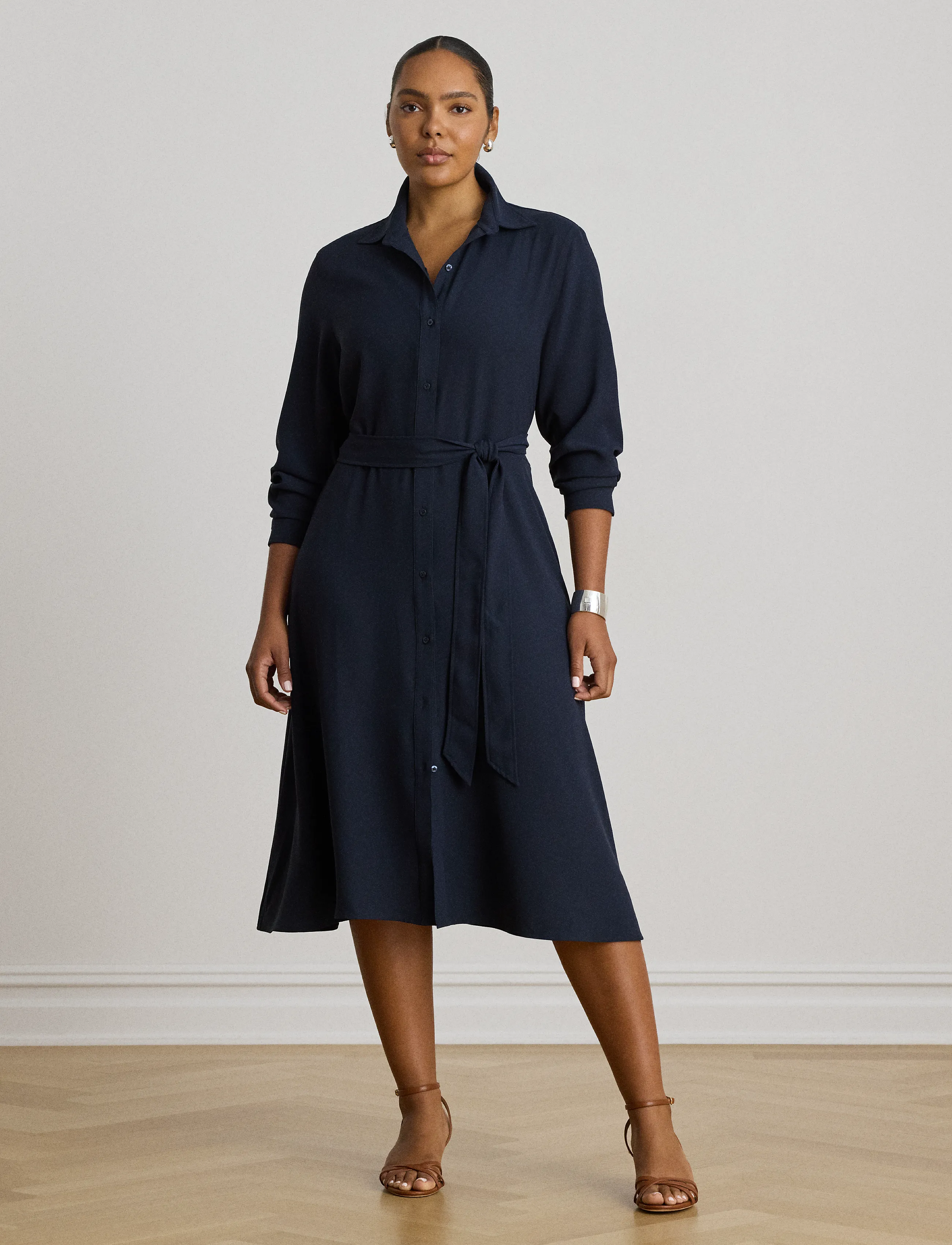 Lauren Ralph Lauren - Belted Double-Faced Georgette Shirtdress - robes chemises - lauren navy - 4