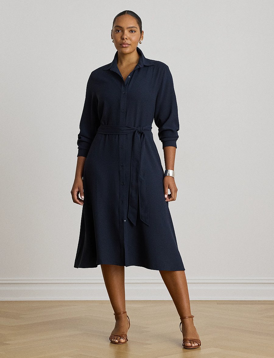 Lauren Ralph Lauren - Belted Double-Faced Georgette Shirtdress - robes chemises - lauren navy - 4