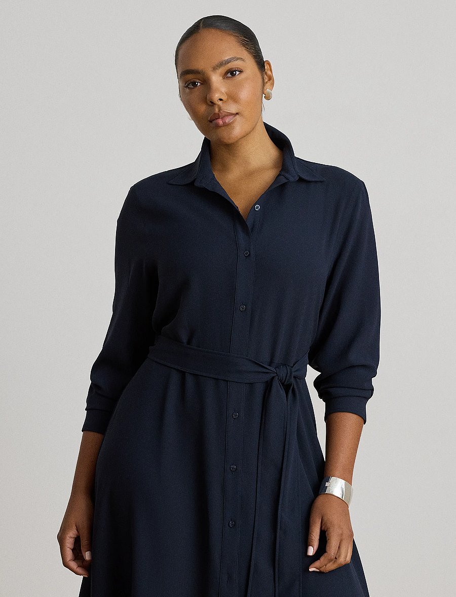 Lauren Ralph Lauren - Belted Double-Faced Georgette Shirtdress - robes chemises - lauren navy - 5