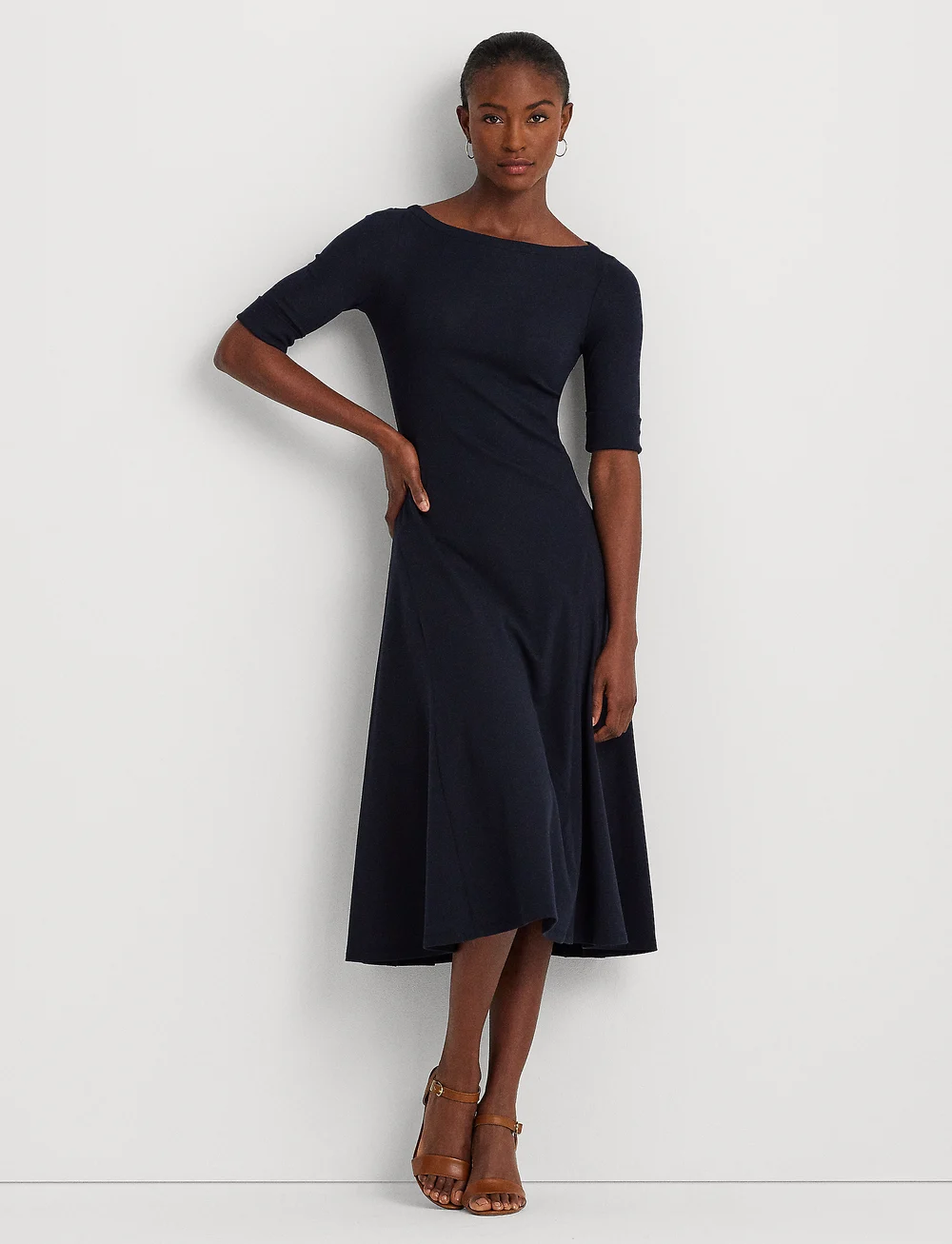 Lauren Ralph Lauren Stretch Cotton Midi Dress Midi dresses Boozt