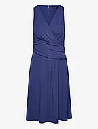 Surplice Jersey Sleeveless Dress - BLUE YACHT