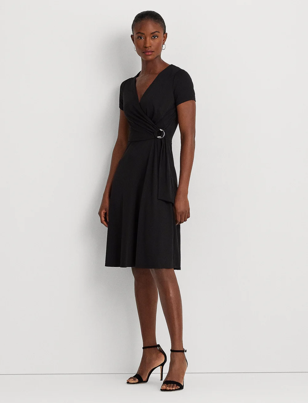 Lauren Ralph Lauren - Surplice Jersey Dress - slå-om-kjoler - black - 0