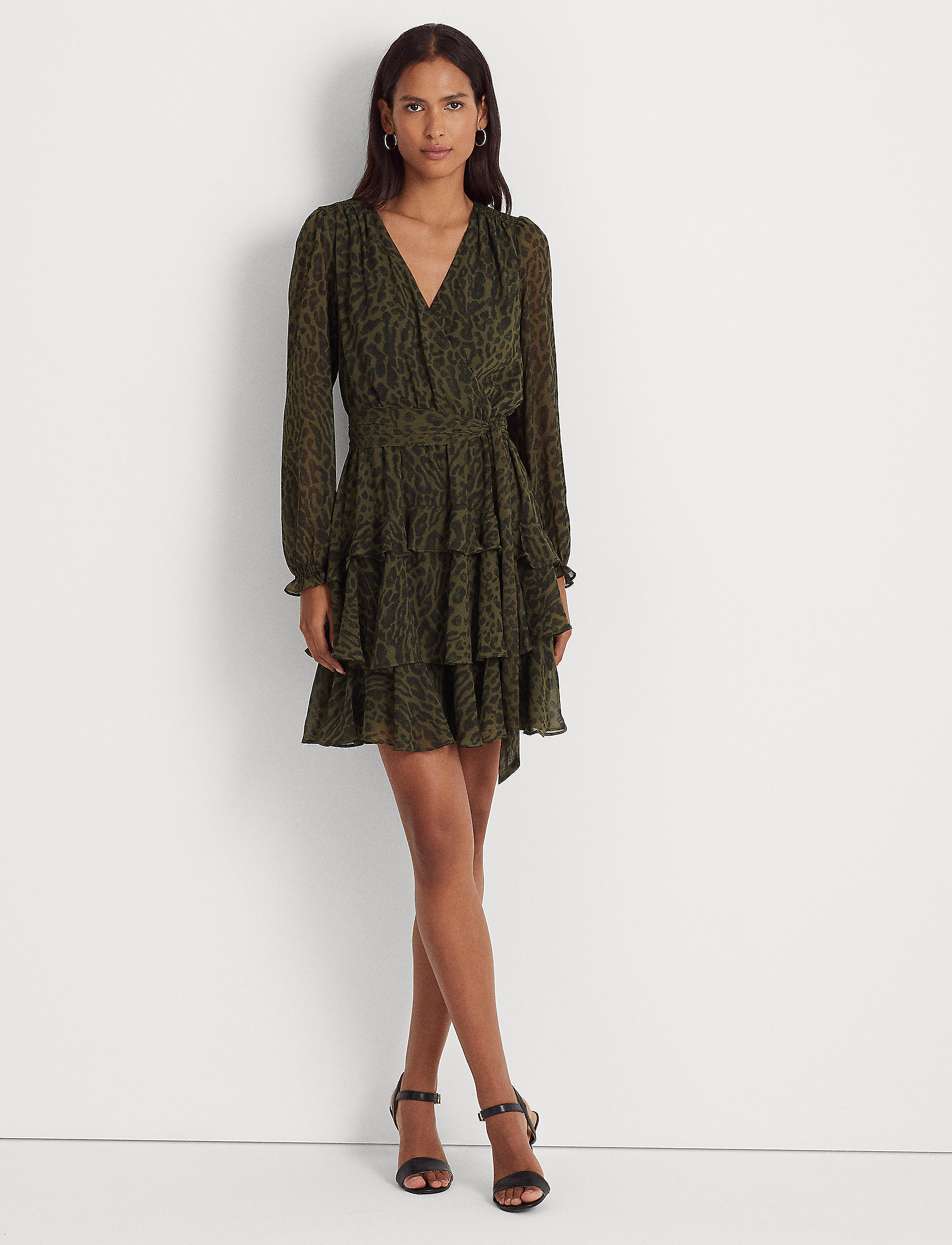 Lauren Ralph Lauren - Ocelot-Print Belted Georgette Dress - olive multi - 2