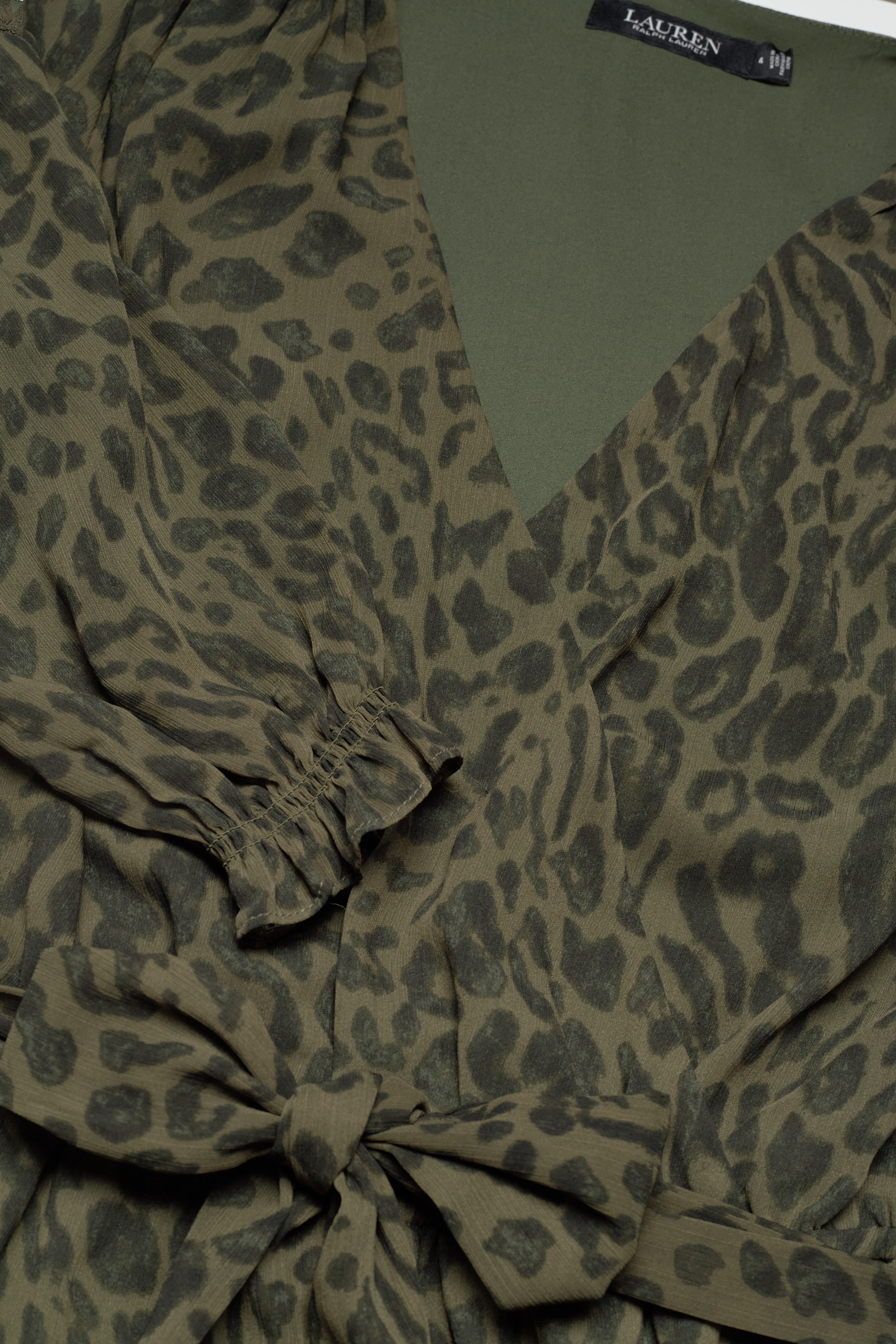 Lauren Ralph Lauren - Ocelot-Print Belted Georgette Dress - olive multi - 3