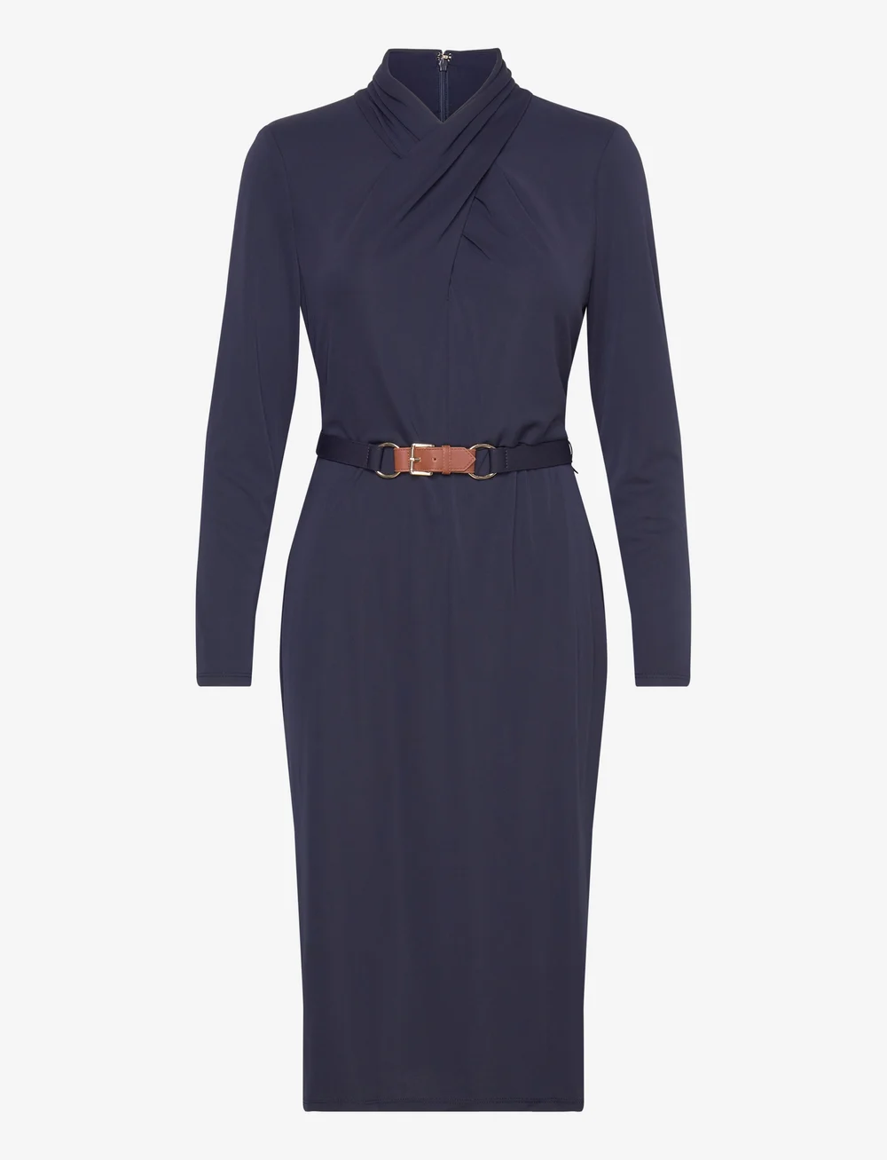 Lauren Ralph Lauren Belted Mockneck Jersey Dress shop at Booztlet