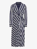 Striped Tie-Front Crepe Midi Dress - NAVY/WHITE