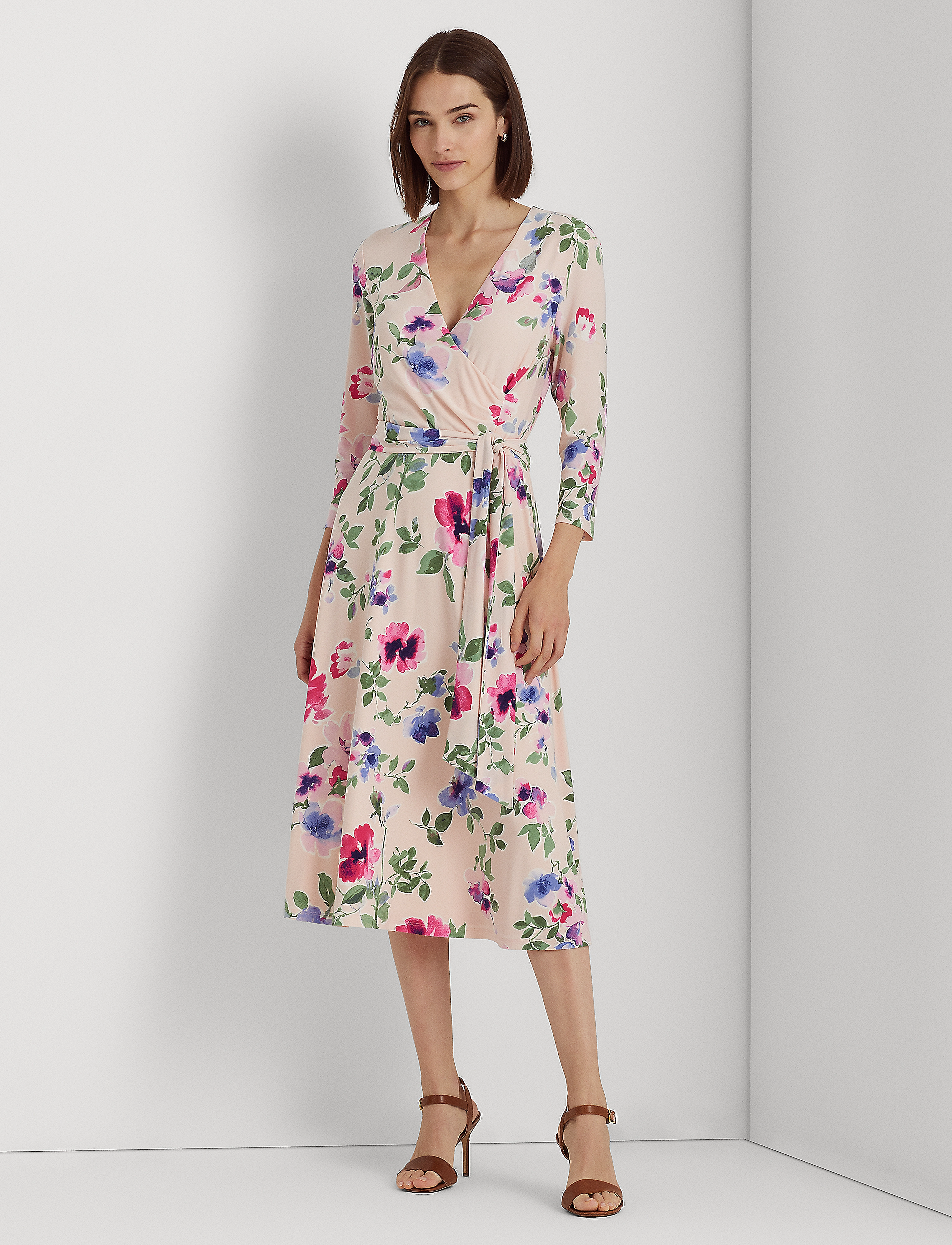 Lauren Ralph Lauren - Floral Surplice Jersey Dress - pink multi - 3
