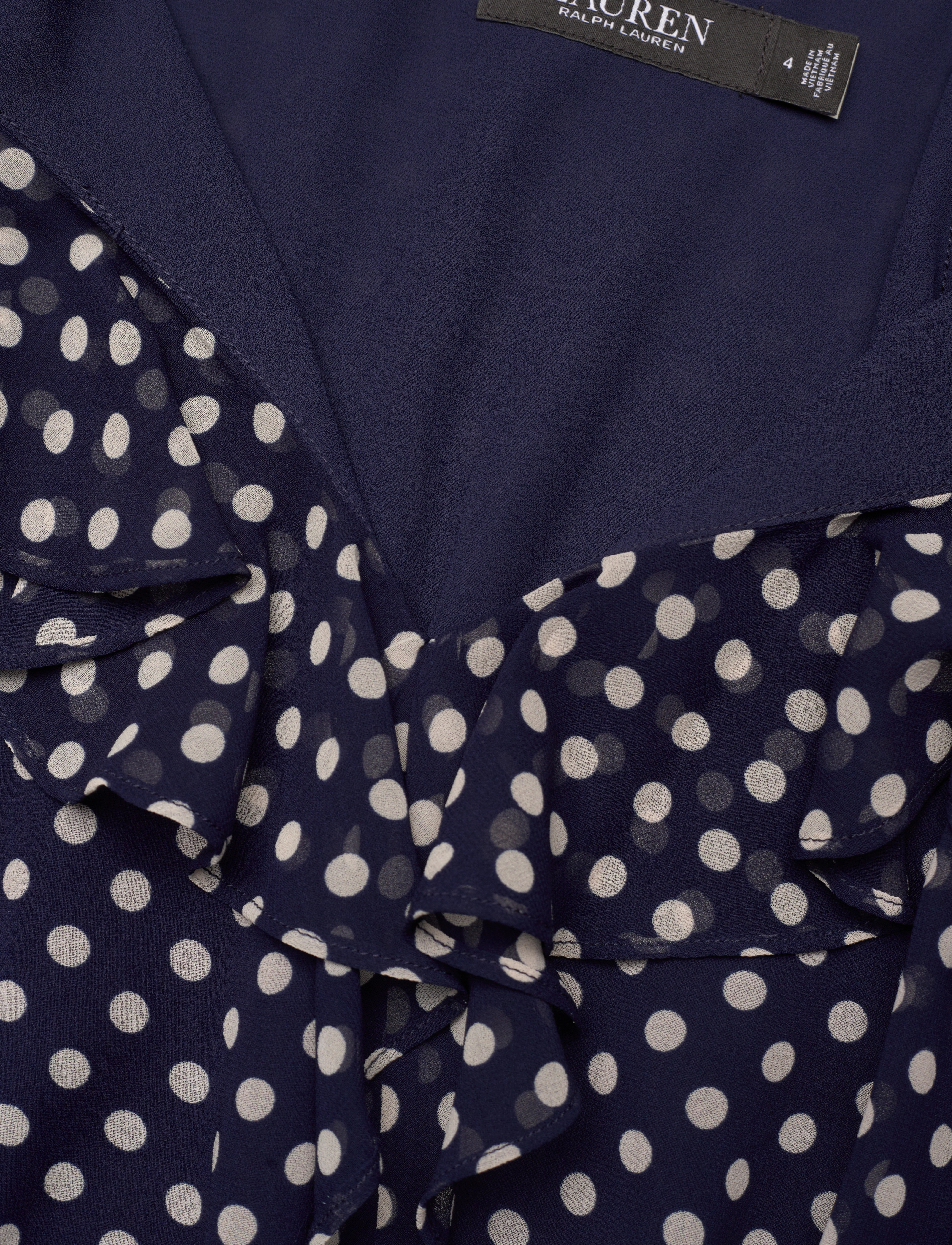 Lauren Ralph Lauren - Polka-Dot Chiffon Long-Sleeve Dress - navy/cream - 3