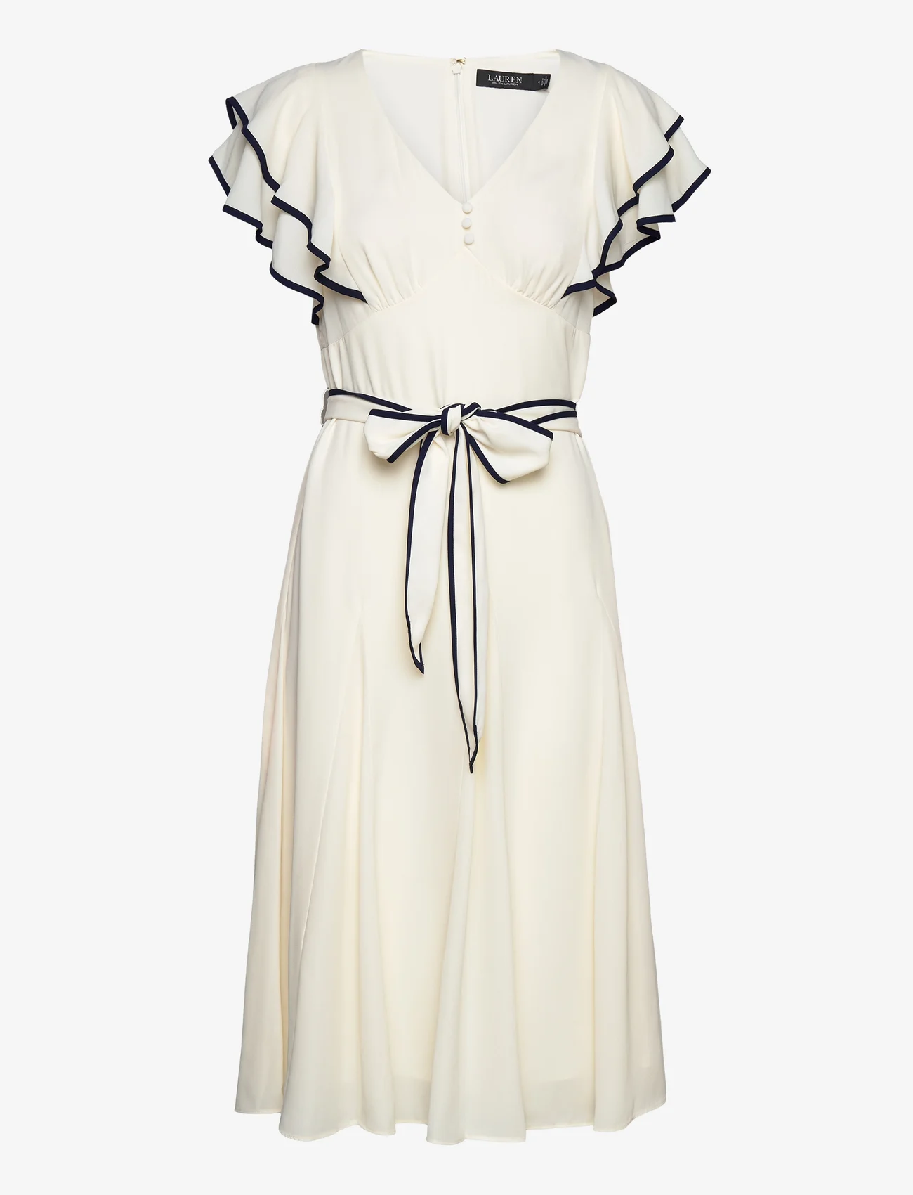 Lauren Ralph Lauren Belted Georgette Flutter-sleeve Dress - Midi dresses -  