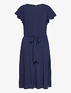 Belted Bubble Crepe Dress - NAVY