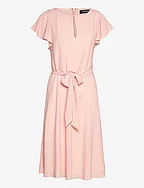 Belted Bubble Crepe Dress - PALE PINK