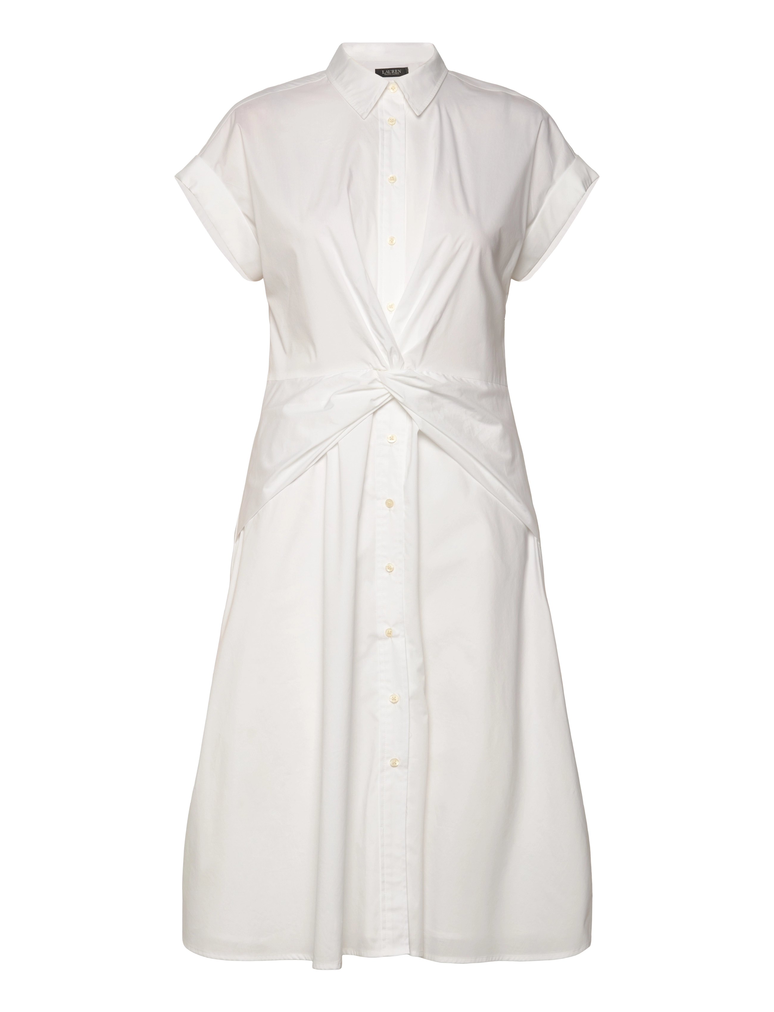 Lauren Ralph Lauren Twist-Front Cotton-Blend Shirtdress - Tøj - WHITE / white