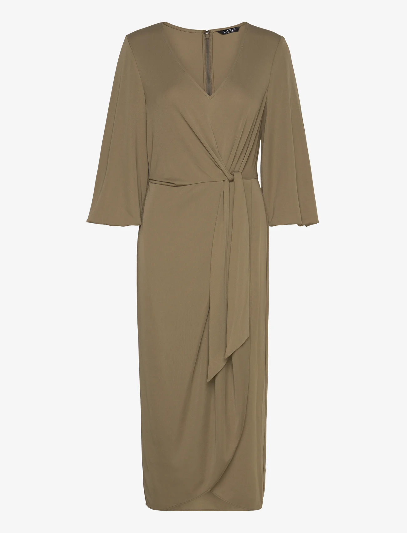 Lauren Ralph Lauren - Stretch Jersey Tie-Front Midi Dress - festklänningar - olive fern - 1