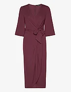 Stretch Jersey Tie-Front Midi Dress - VINTAGE BURGUNDY