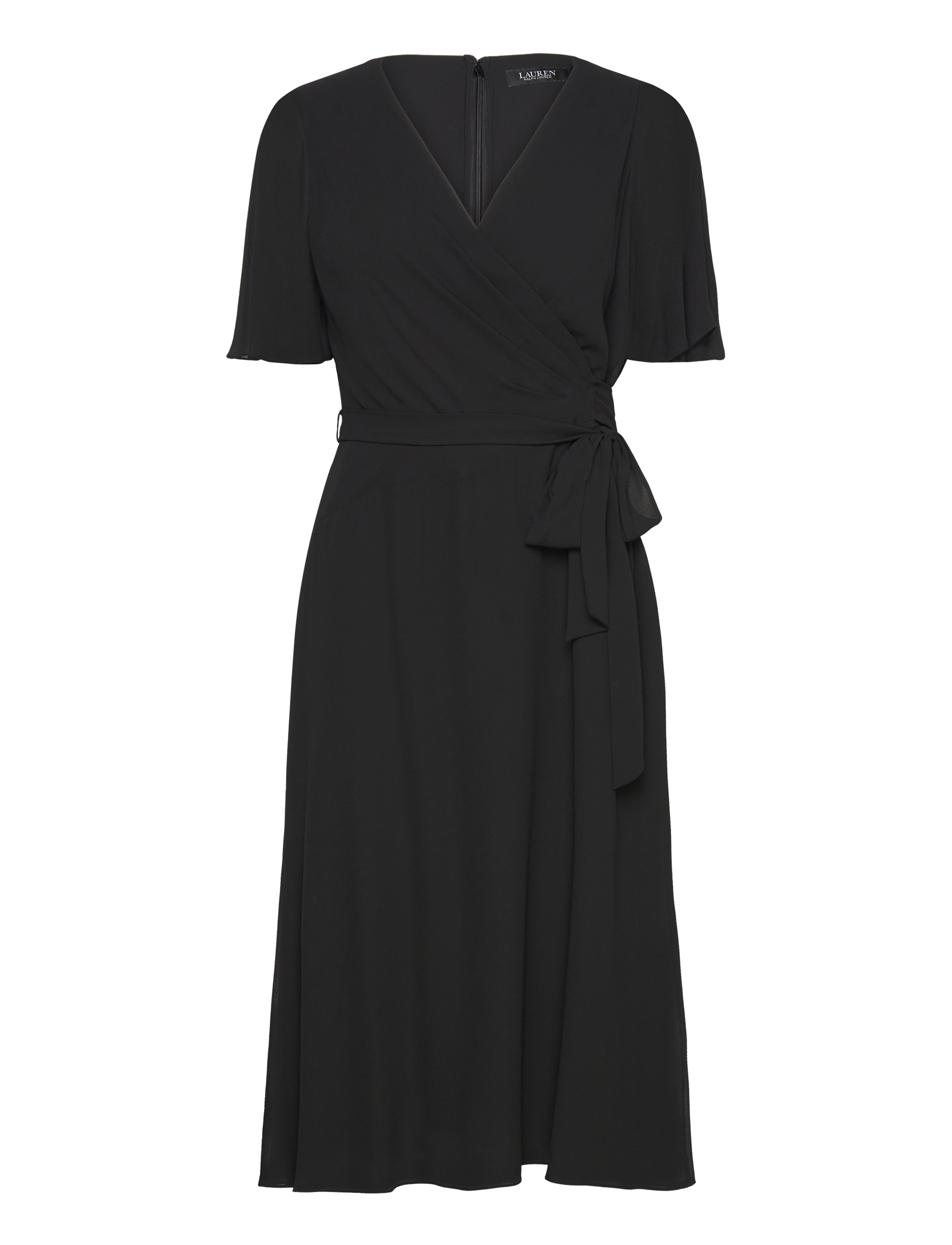 LAUREN RALPH LAUREN Belted Georgette Kleid Schwarz - 32 - Damen