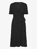 Belted Georgette Dress - BLACK