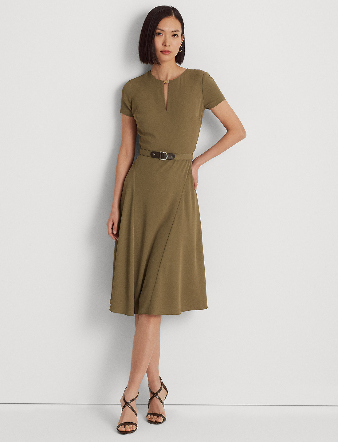 Lauren Ralph Lauren Belted Georgette Dress Olive Fern Green 2695 kr Boozt