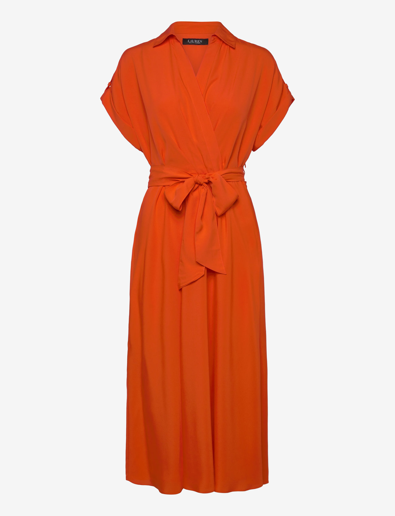 Lauren Ralph Lauren - Belted Crepe Dress - omlottklänningar - orange lily - 0