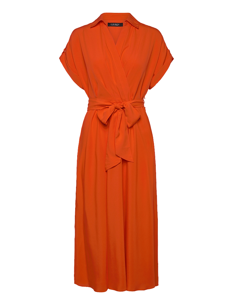 Lauren Ralph Lauren - Belted Crepe Dress - omlottklänningar - orange lily - 0